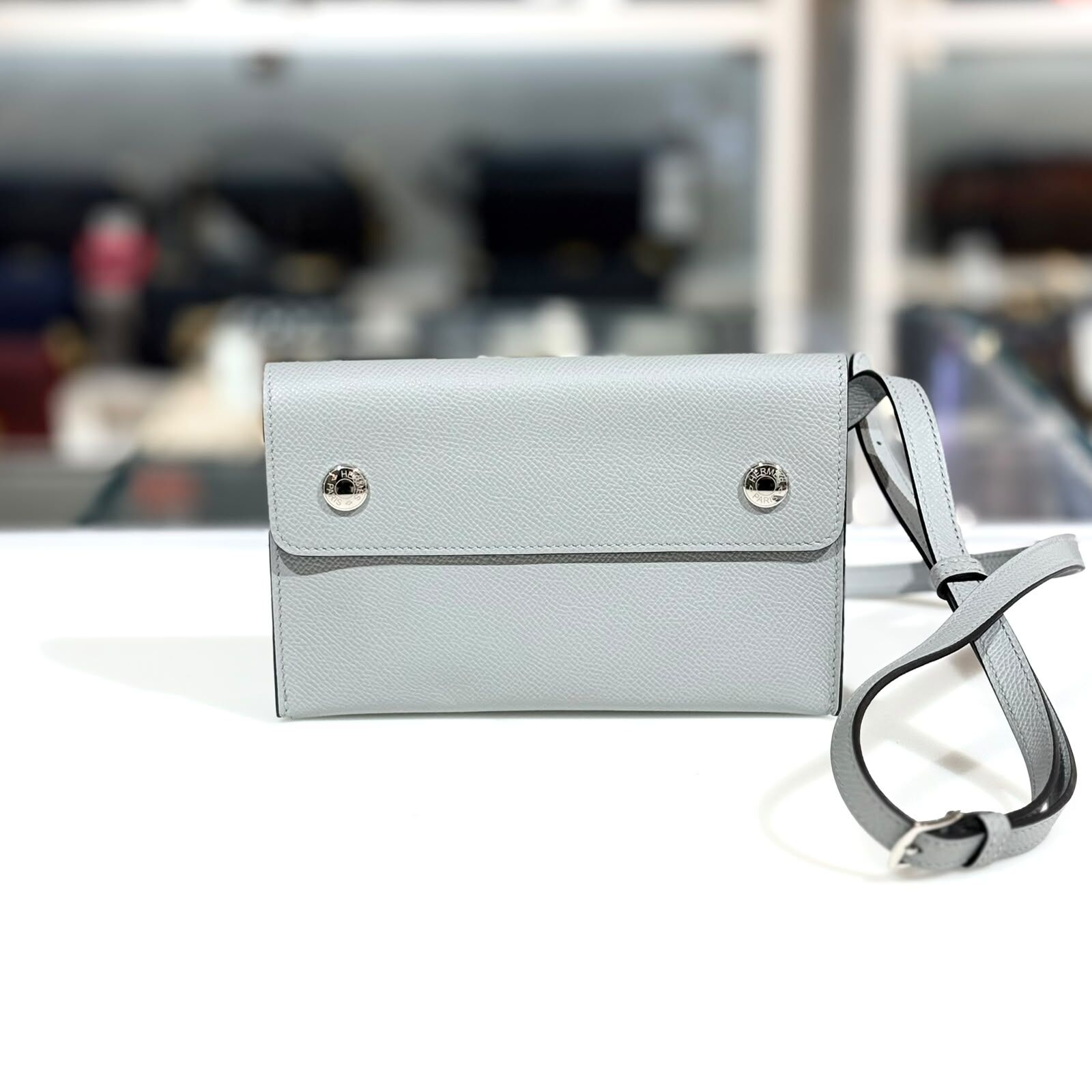 全新HERMES SNAP WALLET, 8U冰川藍,EPSOM皮銀扣, #Blue Glacier, #愛馬仕斜背包, #BRAND NEW #香榭站正品
