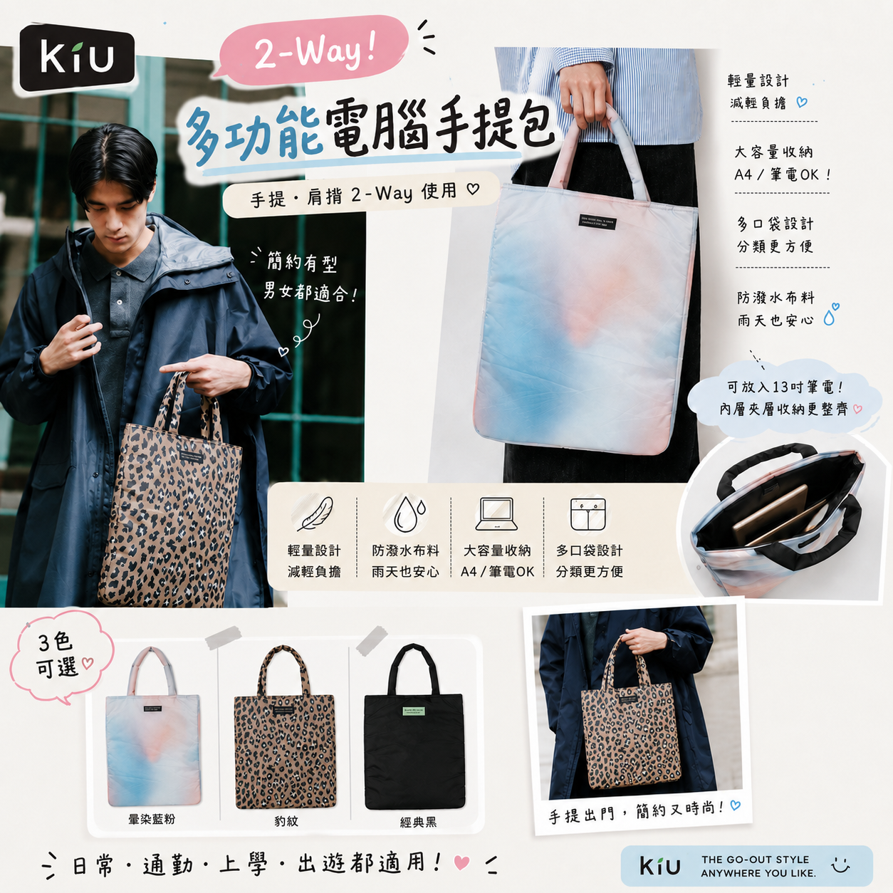 【預購】JM081108 KiU 2-Way 多功能電腦手提包
