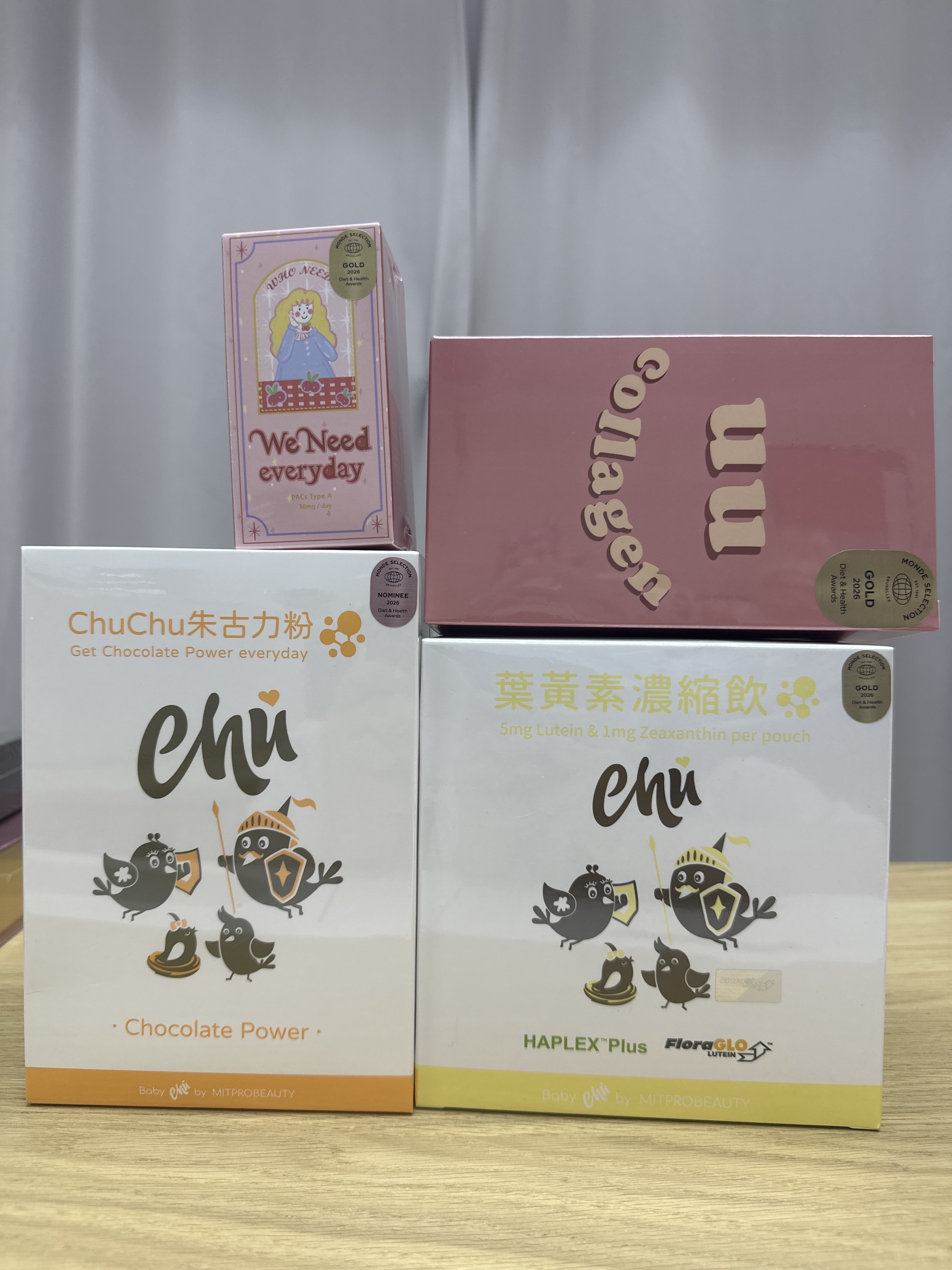 VA14 Mitprobeauty 2026國際品質大賞得獎special set直播限定優惠 : M'sPower 蔓越莓私密保養膠囊 60粒  + M'sPower uu collagen 2.0 (8g*30包) + ChuChu葉黃素濃縮飲 (20ml*20包) + ChuChu朱古力粉(22g*10包)