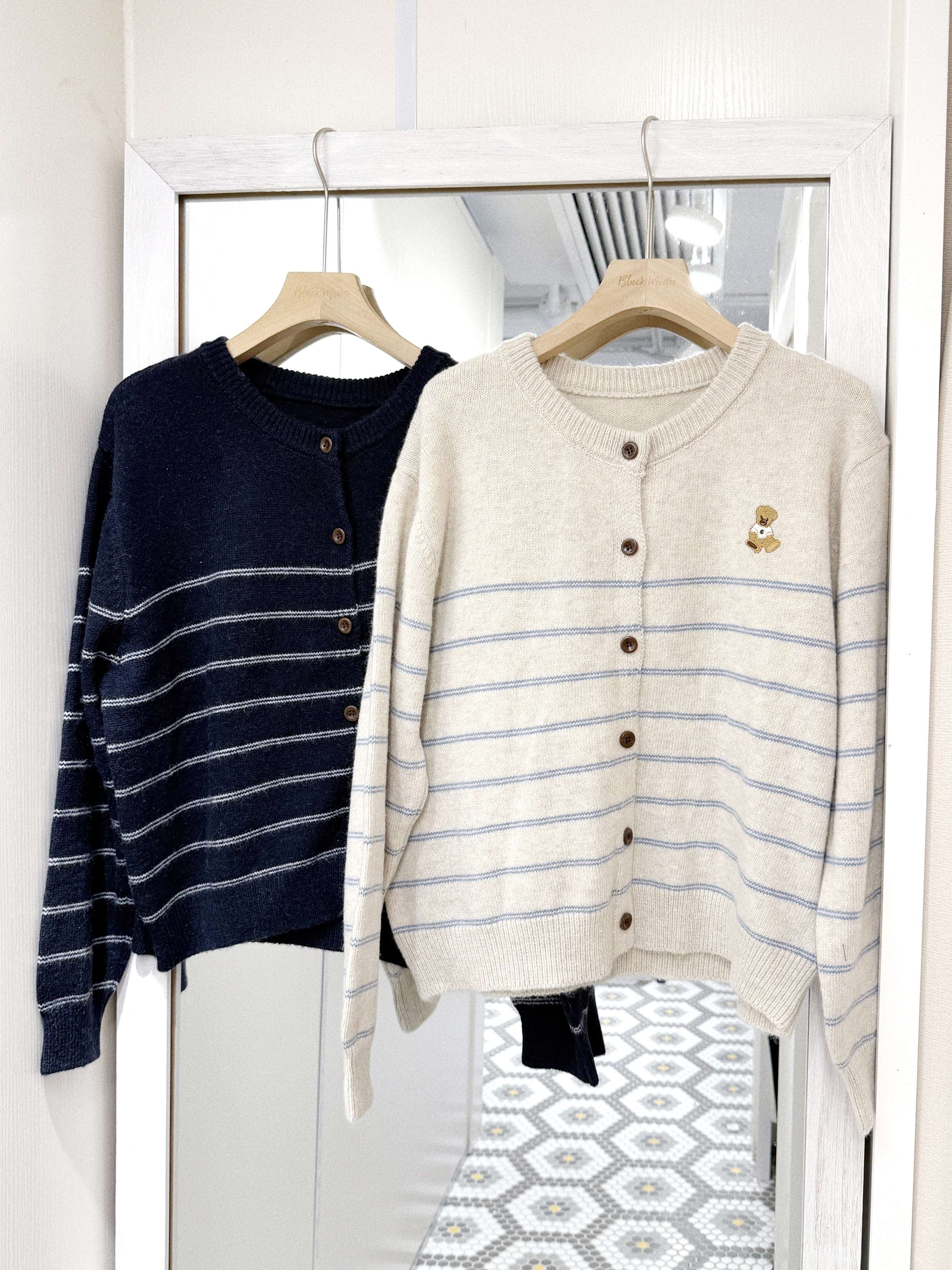 JK0464｜QQ啤啤熊藍色系橫間針織外套⸝⸝ ˖⁺𓈒🧸ྀི⸝ ˖