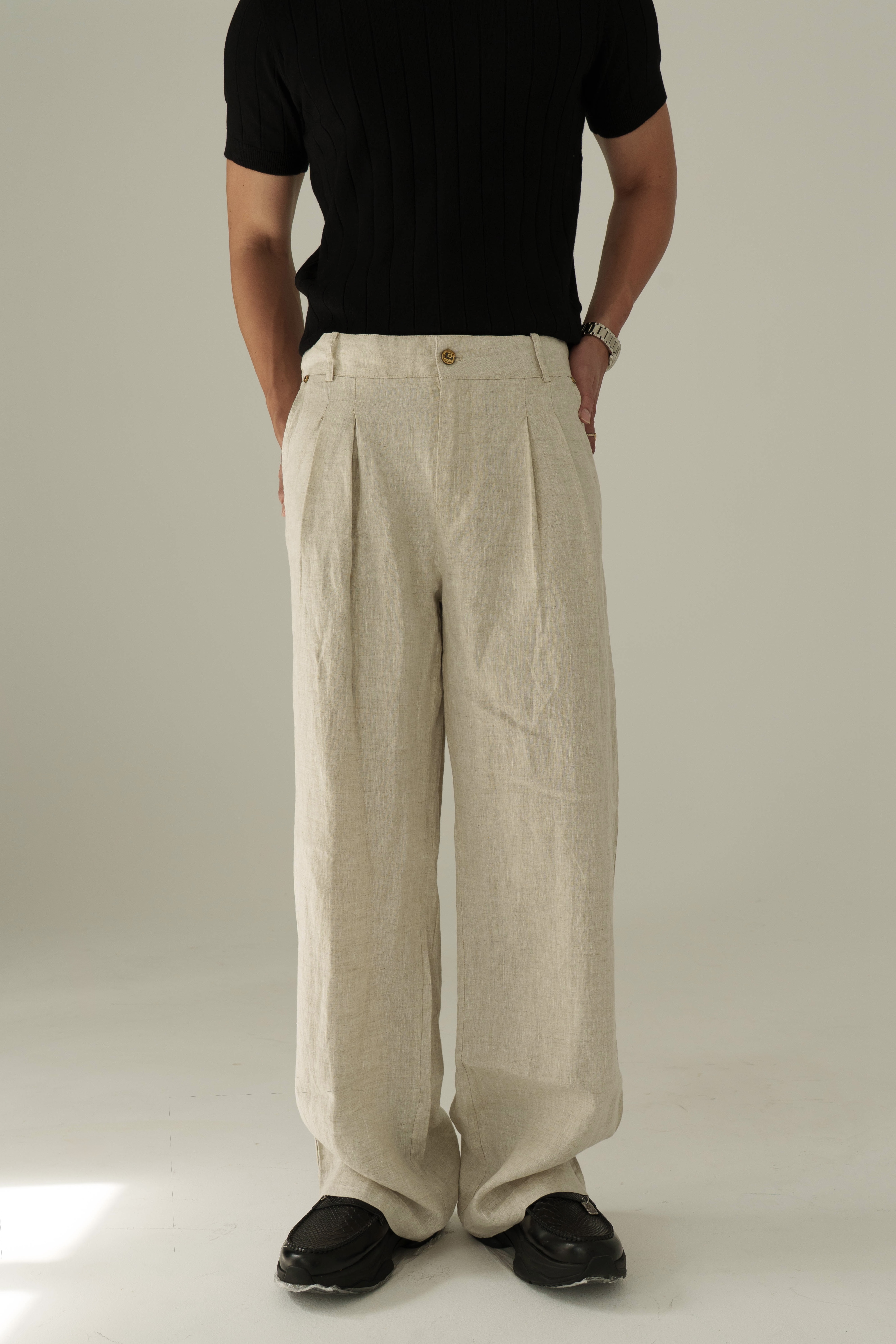 100% PURE LINEN DEEP PLEATED TROUSERS / OSP-02