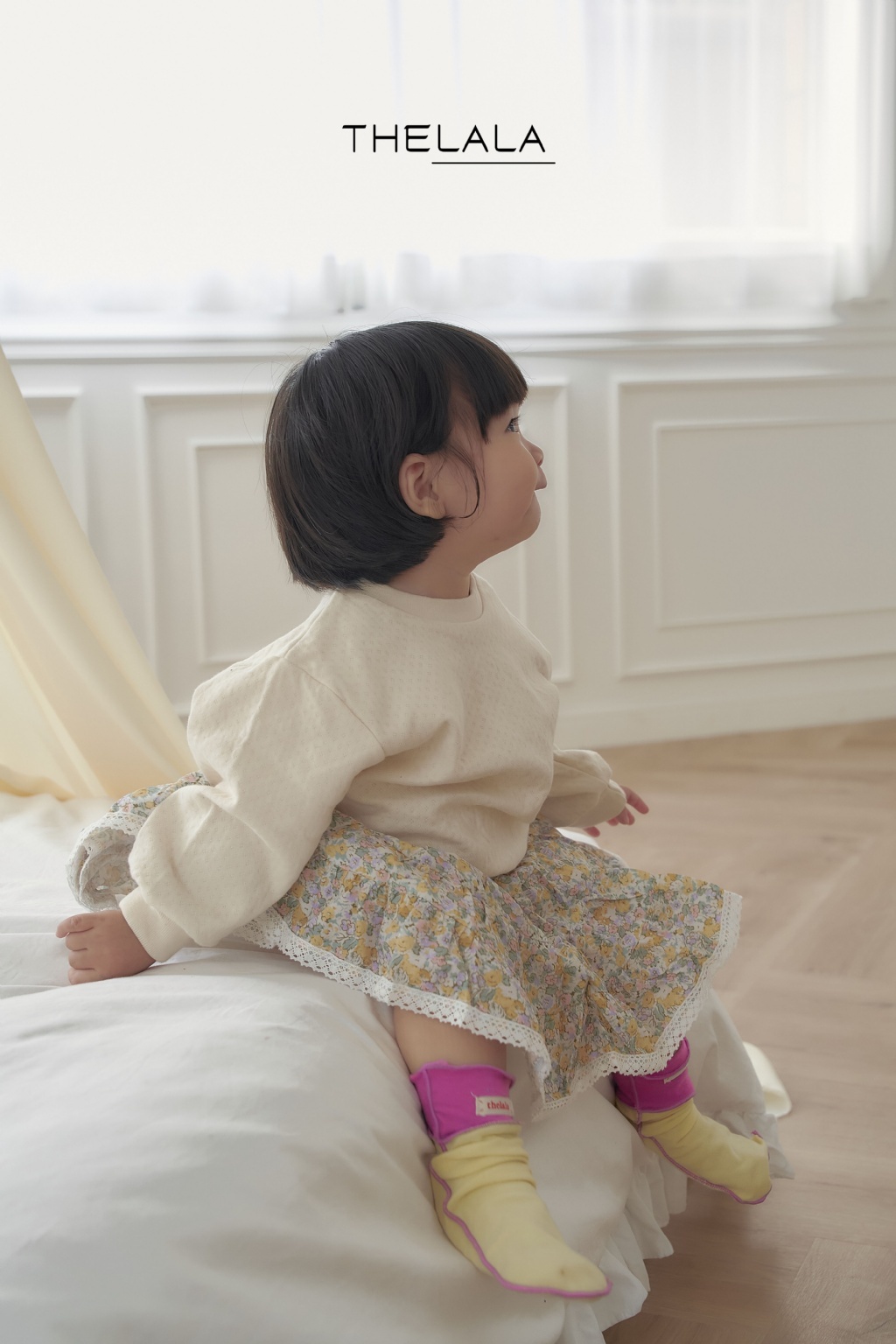 正韓秋Lalla 米白/碎花蕾絲裙