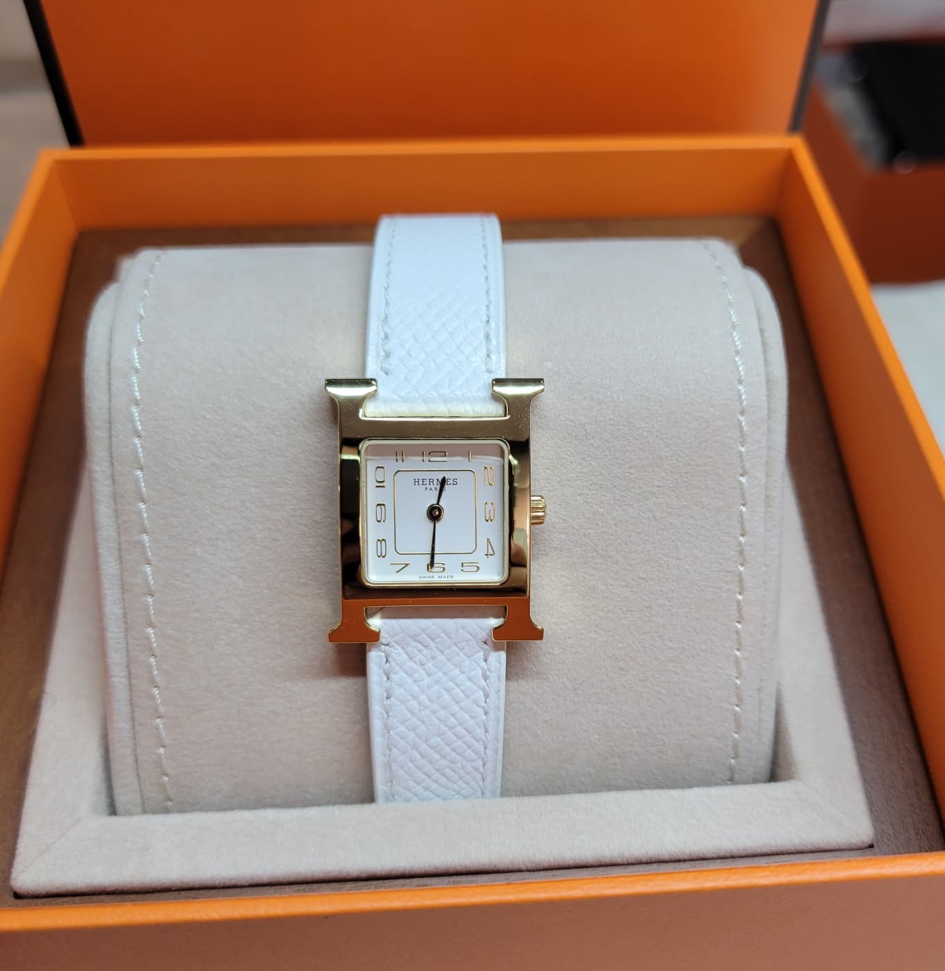 Hermes heure H BLANC F watch SMALL MODEL EPSOM