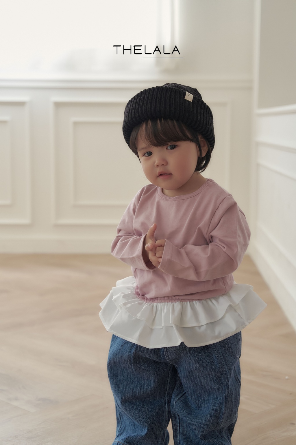 正韓秋Lalla 小童兩色溫柔裙擺上衣