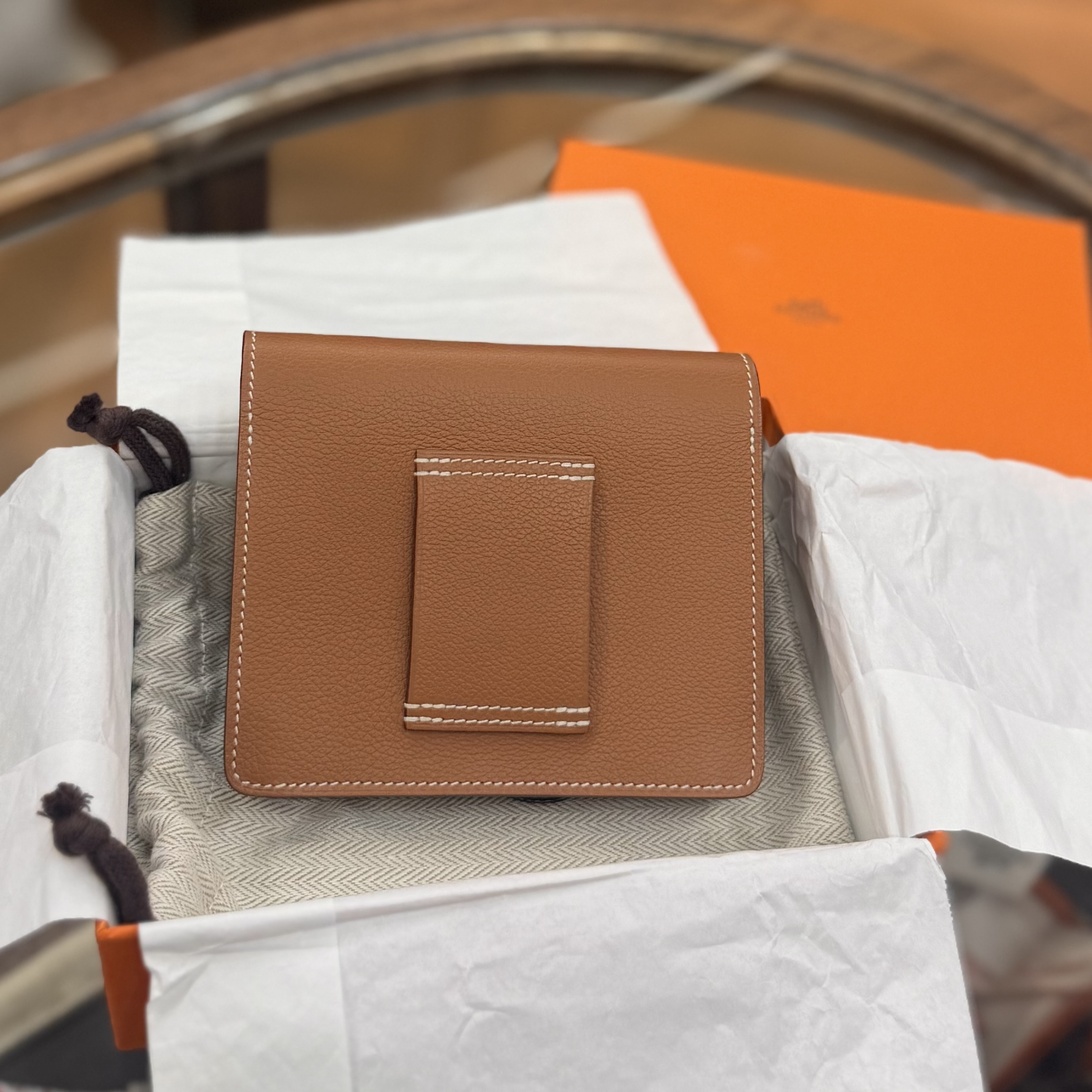 BRAND NEW HERMES MINI ROULIS SLIM WALLET GOLD EVERCOLOR 金棕色銀扣 STAMP Z #愛馬仕