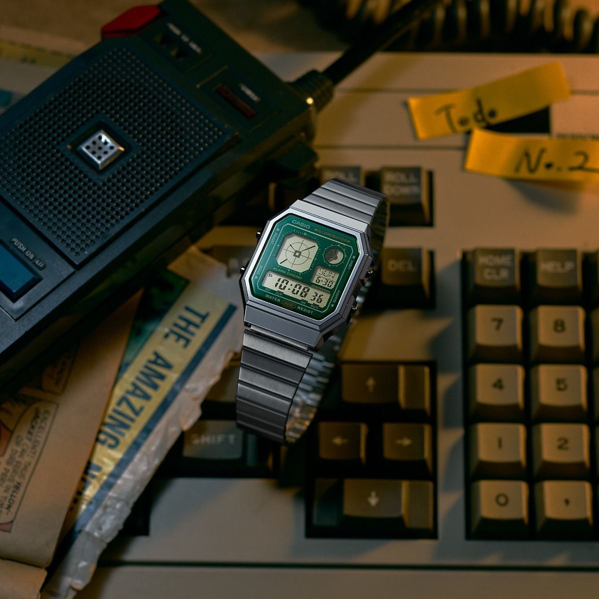 CASIO 綠色 雙時顯示 長方形 復古錶 A130WE-3A
