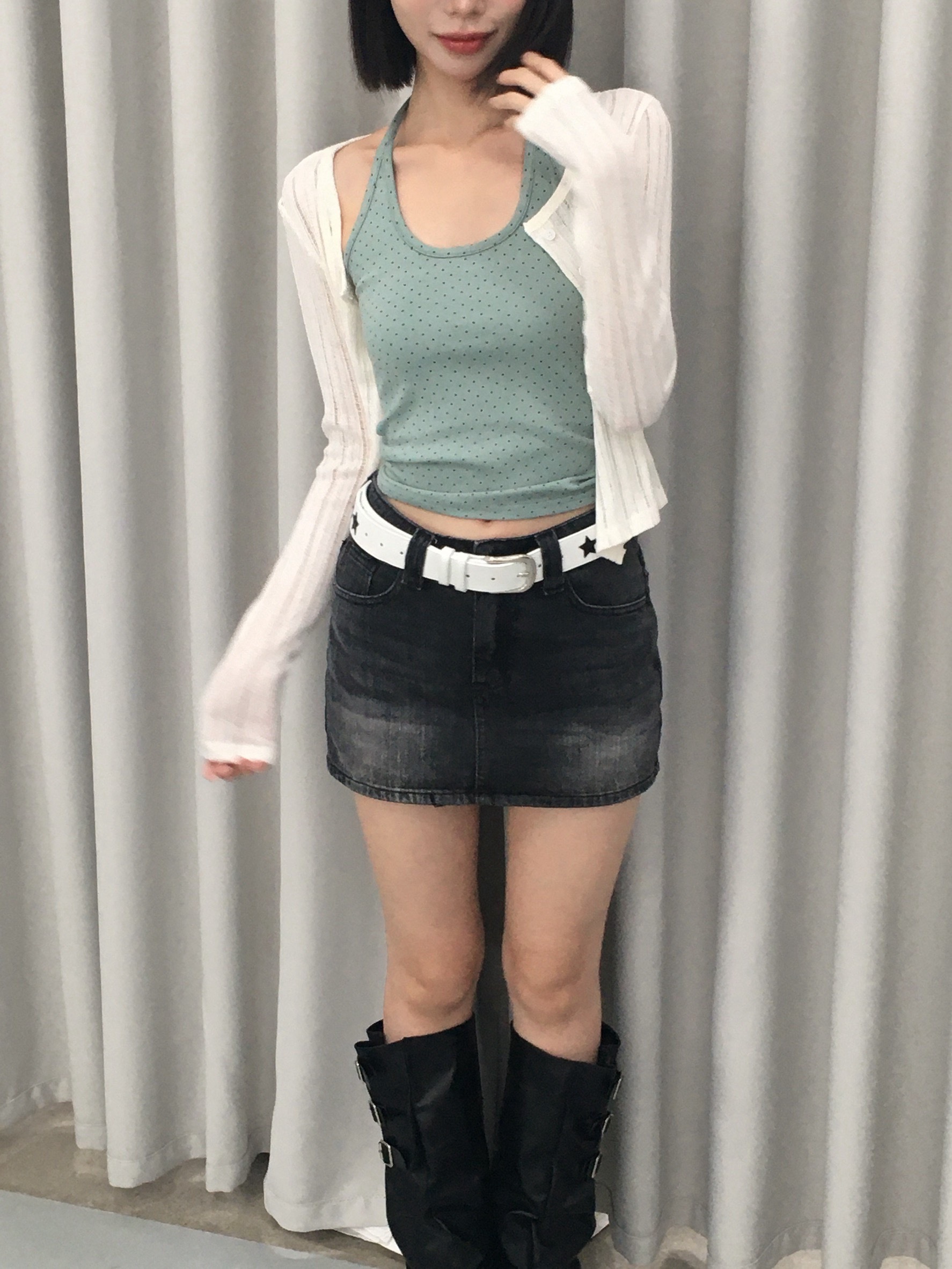 豎刷紋牛仔短裙