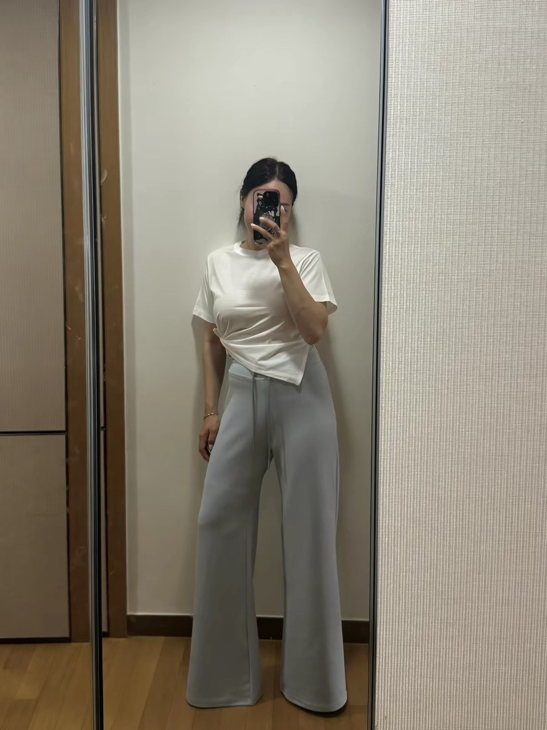 608027藍色綁帶休閒寬棉長褲 現貨