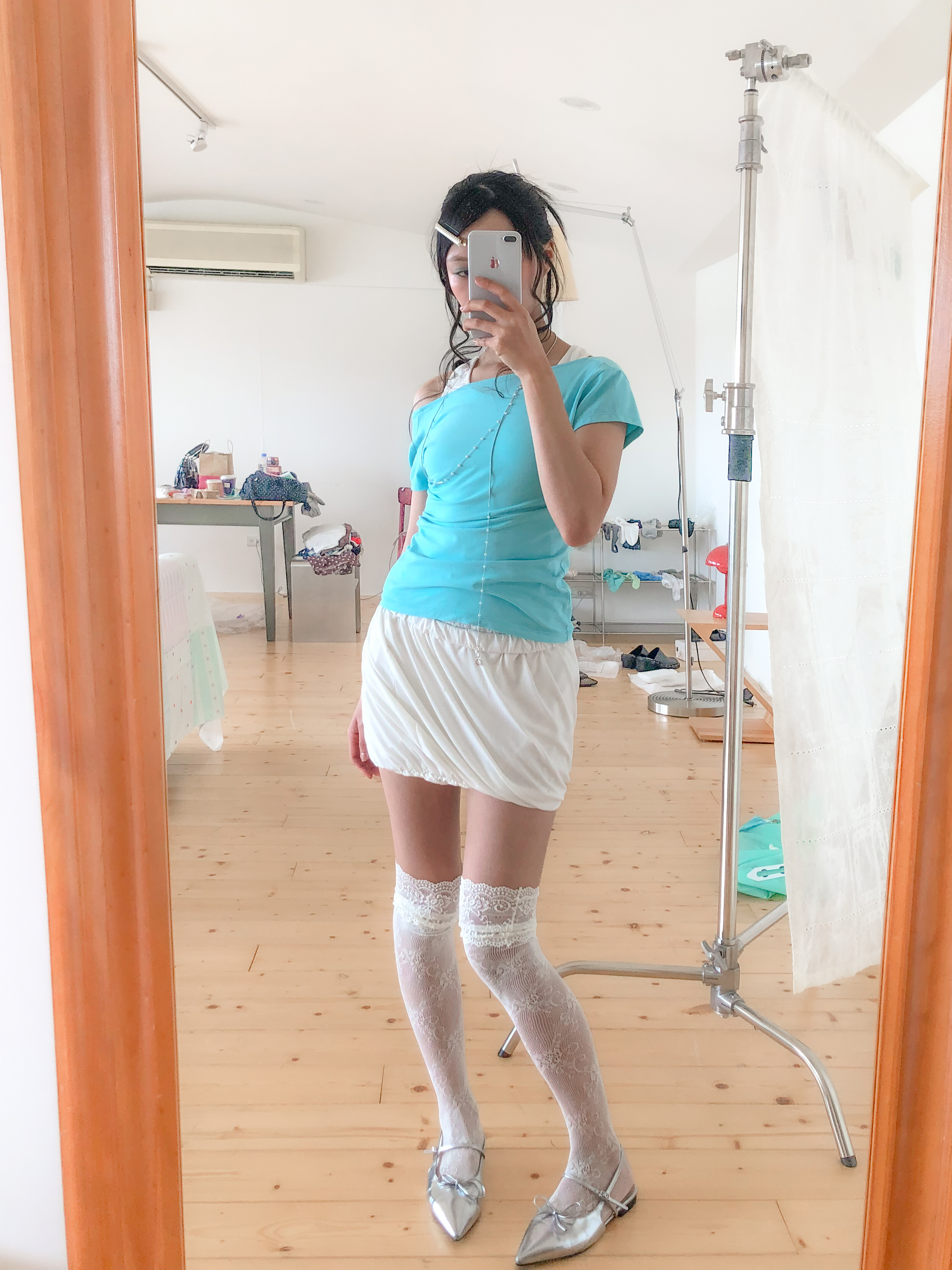 balloon lace twist skirt #短裙