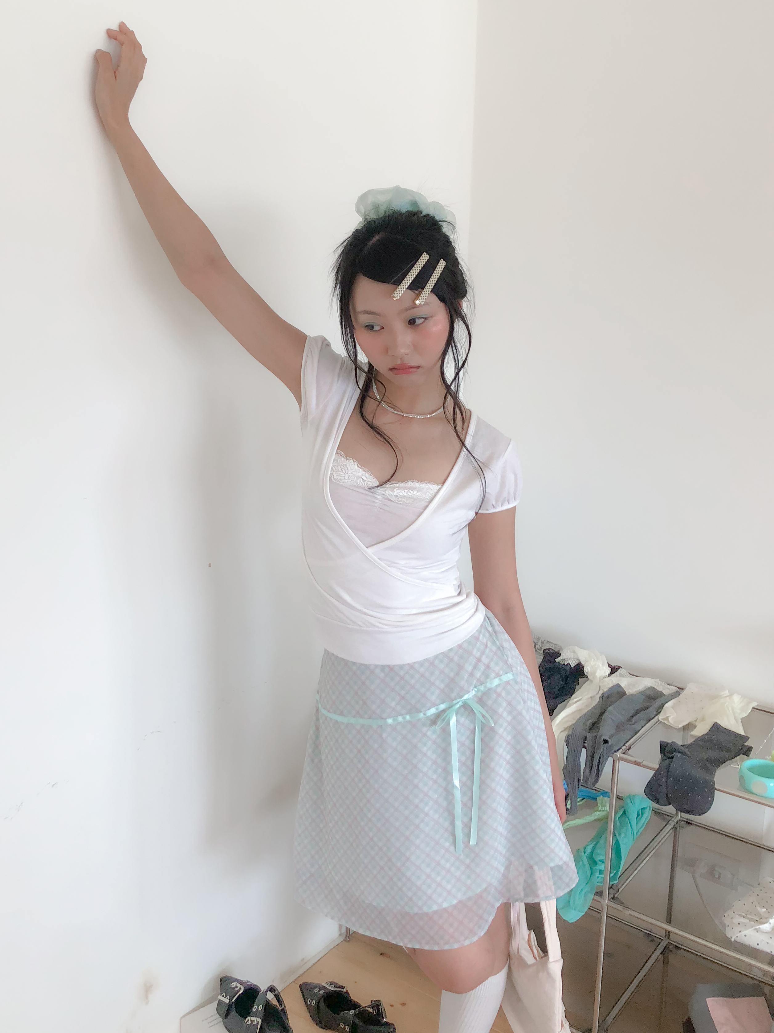 【Discount】格紋綁帶中長裙