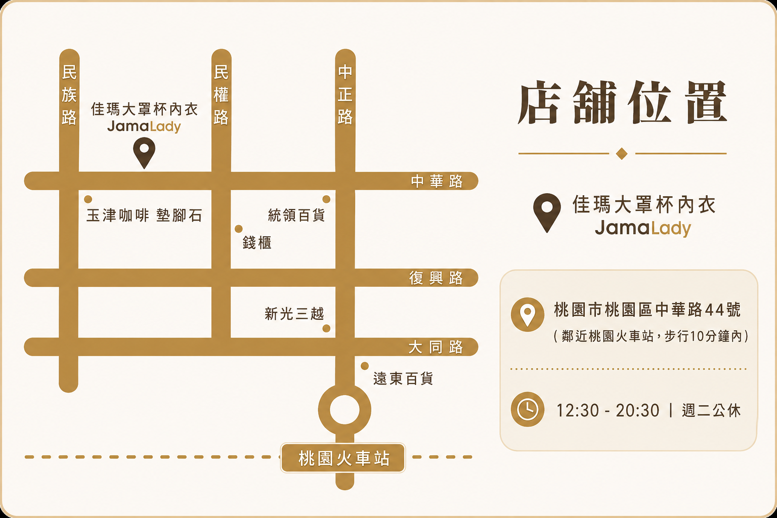 JamaLady 桃園門市週邊停車場位置圖