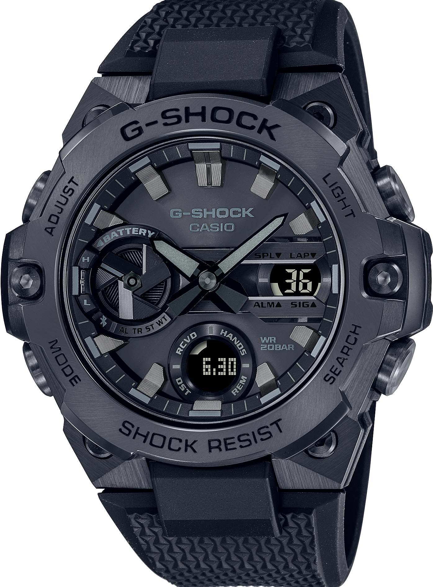 萬年鐘錶 - G-SHOCK  G-STEEL系列  黑色金屬外殼雙顯太陽能藍芽運動男錶  GST-B400BB-1A 錶徑 : 49.6mm