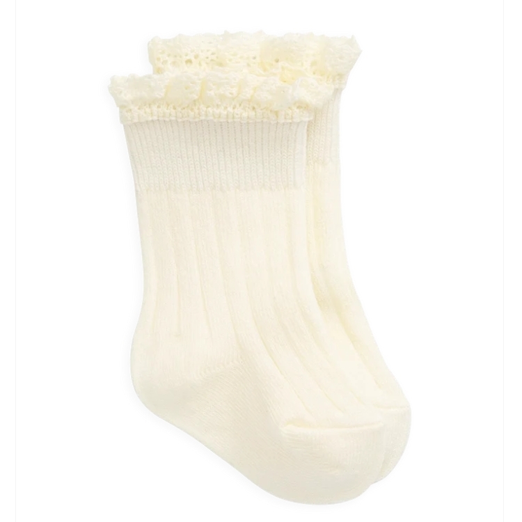 （預購）JAMIEKAY 螺紋荷葉邊長襪 Harper Knee High Sock - Parchment