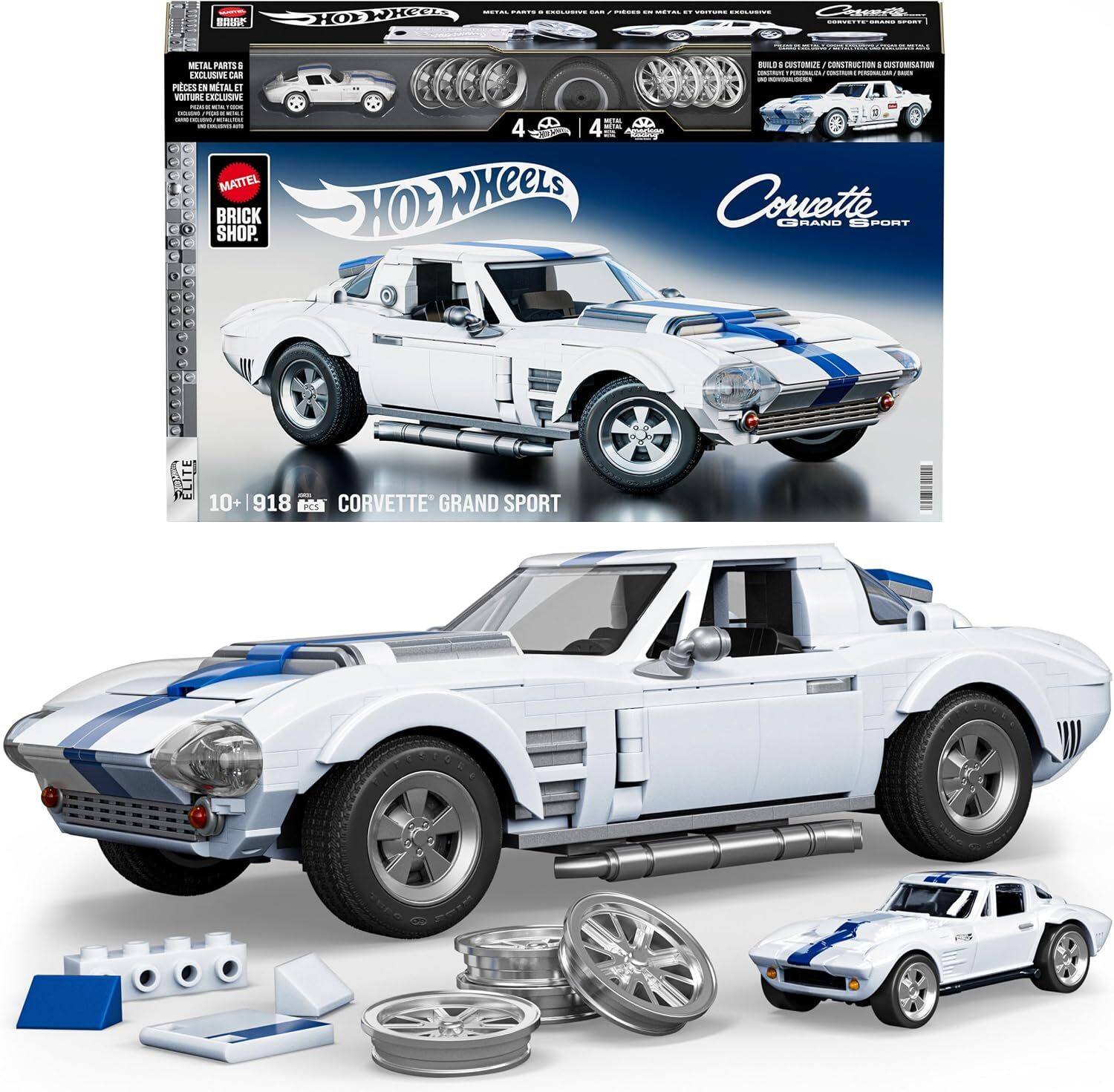 美泰兒X風火輪系列 雪佛蘭 Corvette Grand Sport 收藏積木套組 (附1/64合金車)
