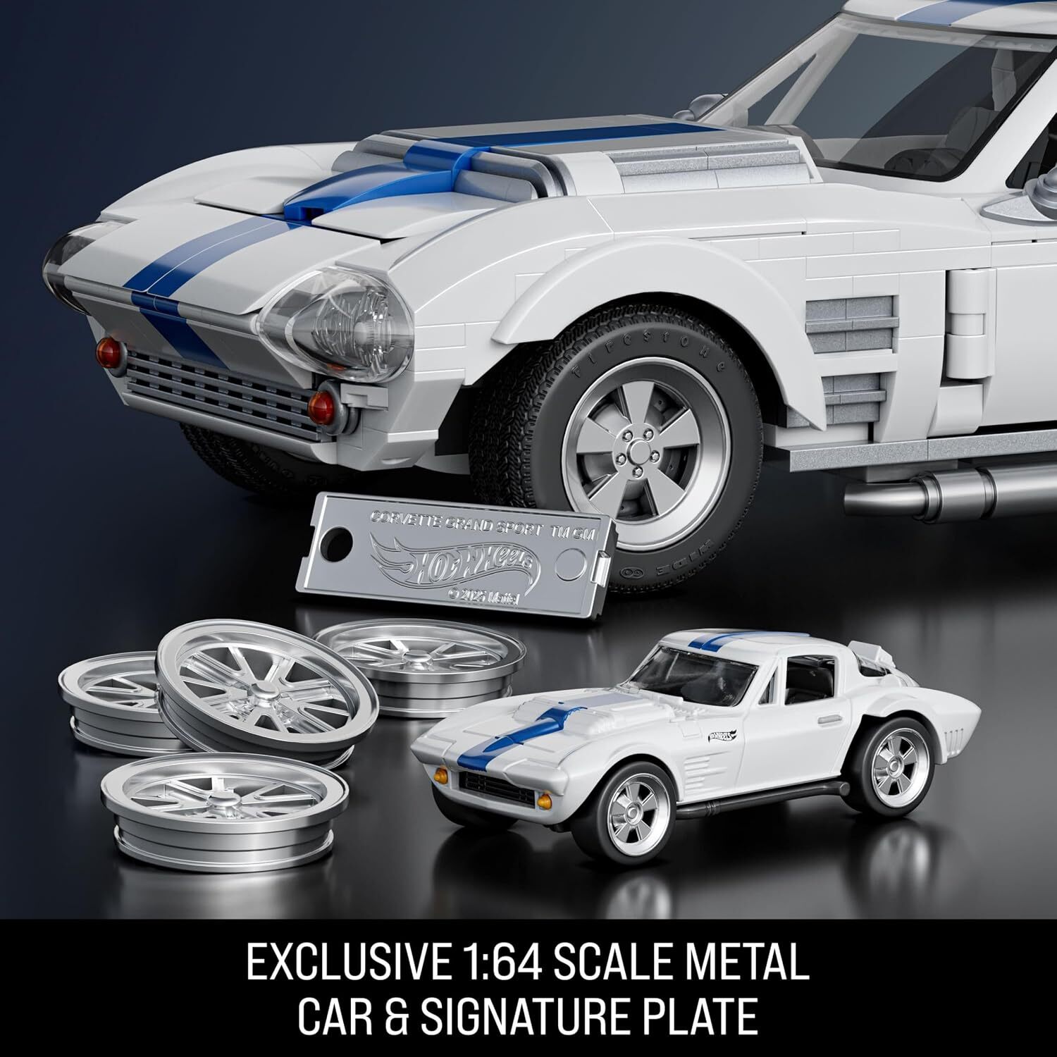 美泰兒X風火輪系列 雪佛蘭 Corvette Grand Sport 收藏積木套組 (附1/64合金車)