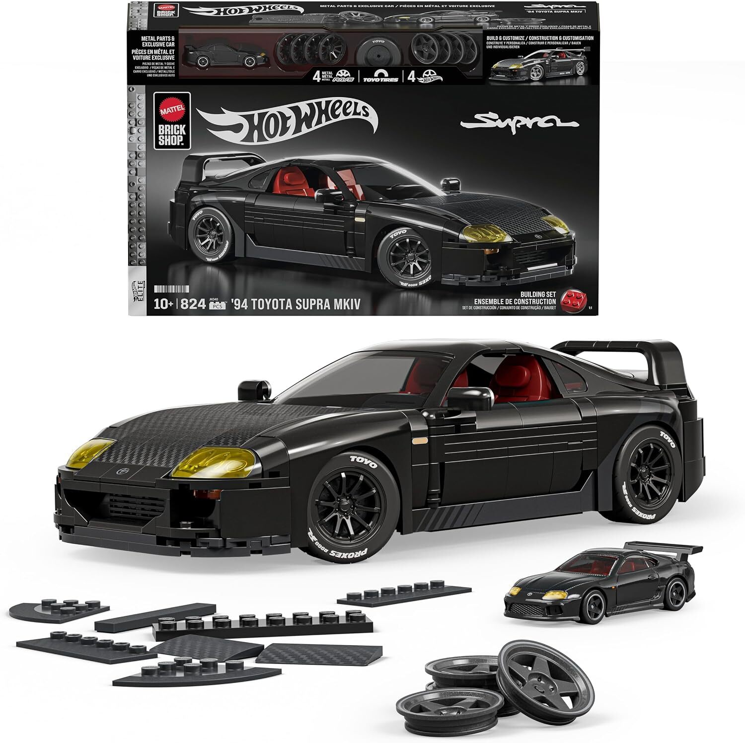 美泰兒X風火輪系列 豐田 ’94 Toyota Supra Mk IV 收藏積木套組 (附1/64合金車)
