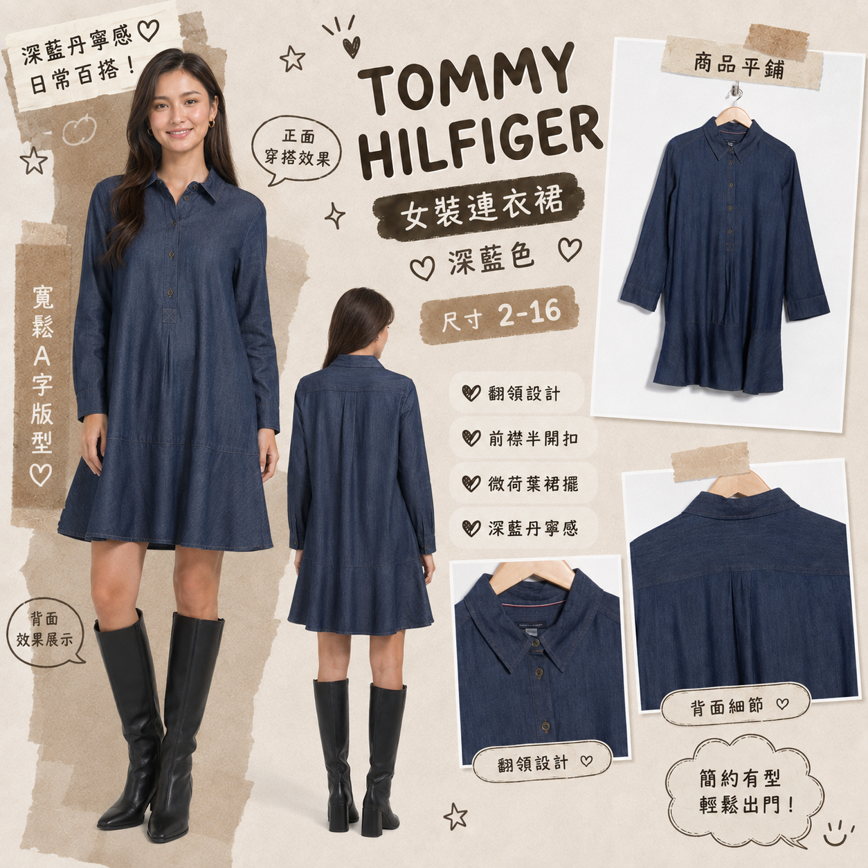 【預購】TOMMY HILFIGER H081201 女裝荷葉邊連衣裙 (深藍色)