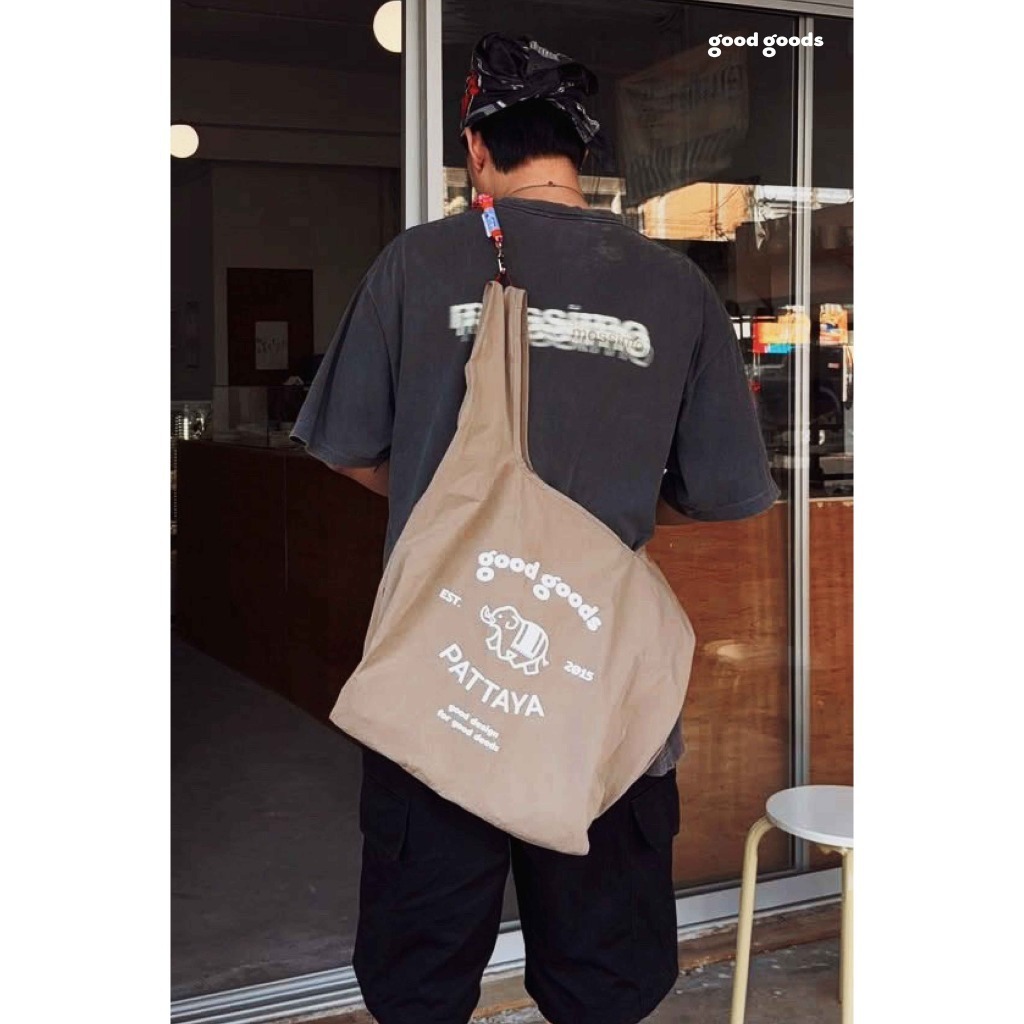 【 泰國連線 】Good Goods 限定款大象折疊防水尼龍購物袋