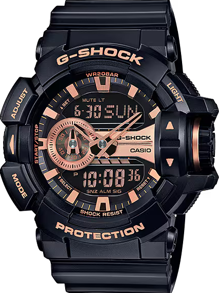 萬年鐘錶 - G-SHOCK  嘻哈元素雙顯休閒運動防震電子錶 GA-400GB-1A4 錶徑 : 51.9mm