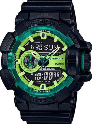 萬年鐘錶 - G-SHOCK  街頭元素雙顯休閒運動防震電子錶  GA-400LY-1A 錶徑 : 51.9mm