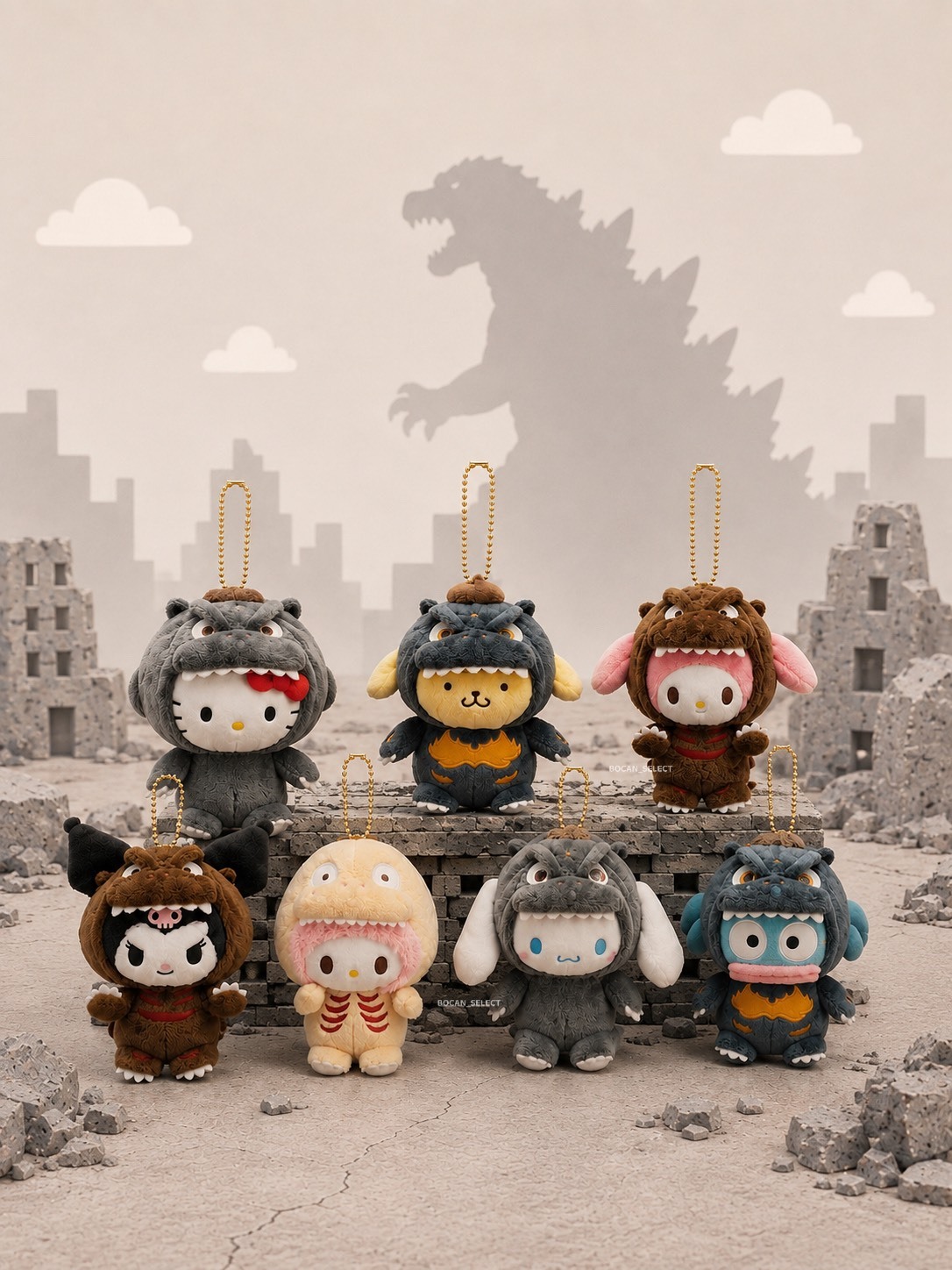 GODZILLA x SANRIO 三麗鷗家族 哥吉拉聯名系列 吊飾 鑰匙圈 七款