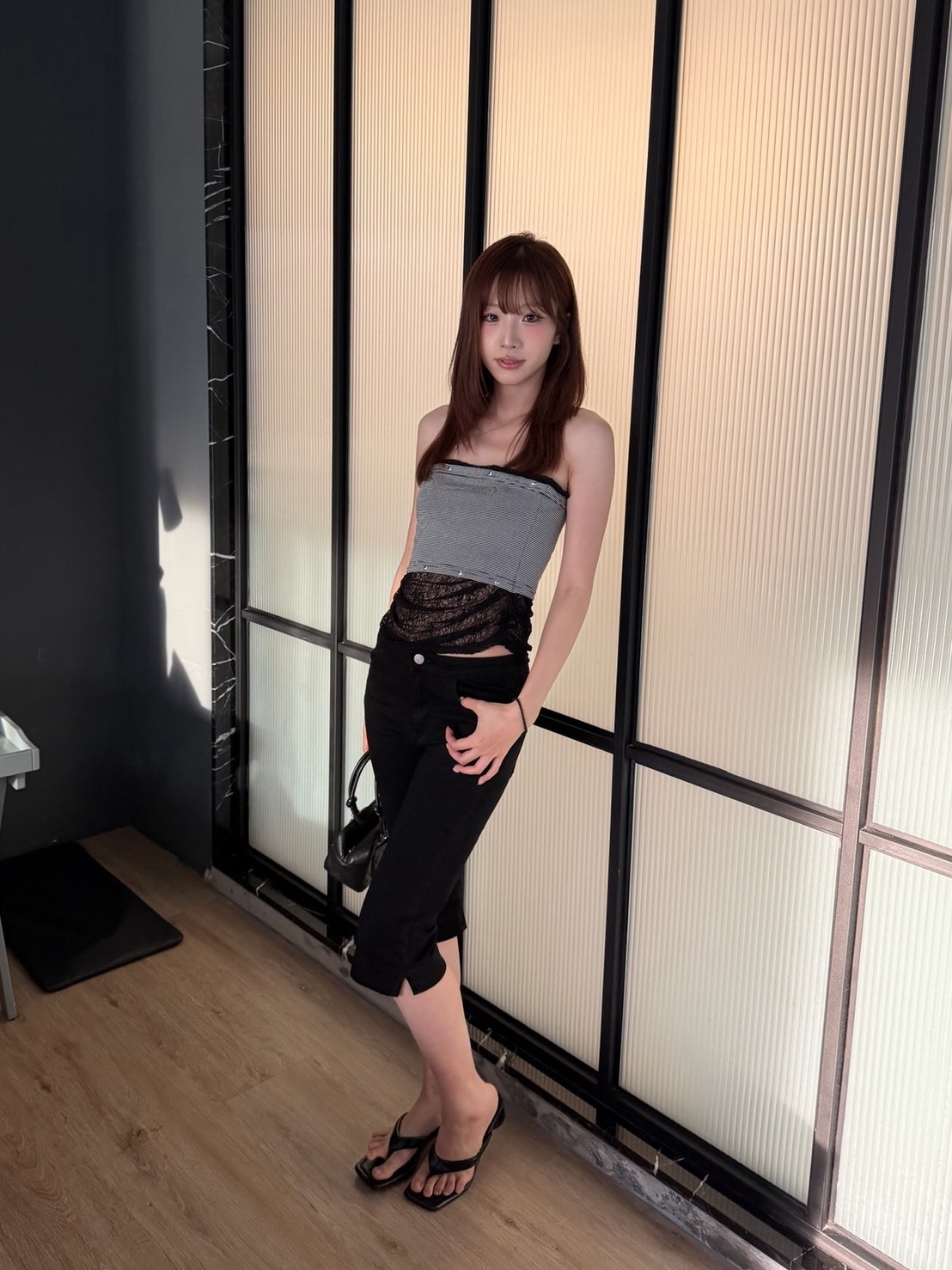 G06 友美JK 條紋蕾絲tee