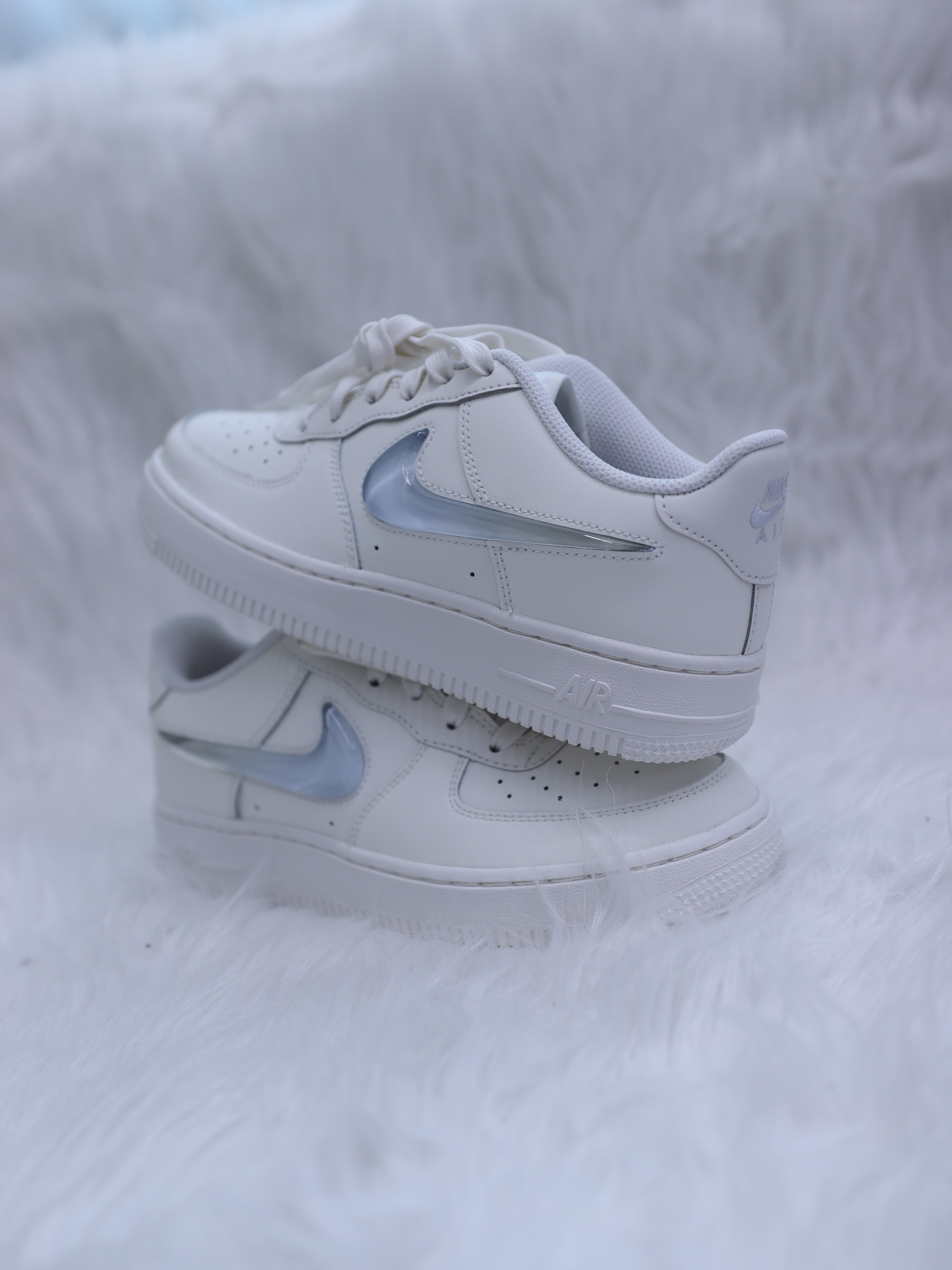 大童鞋 女鞋 NIKE AIR FORCE 1 JES GS 骨白 淺藍 漸層 果凍勾 立體勾 皮革 經典 休閒鞋【IR0595-101】AF1 WAF1