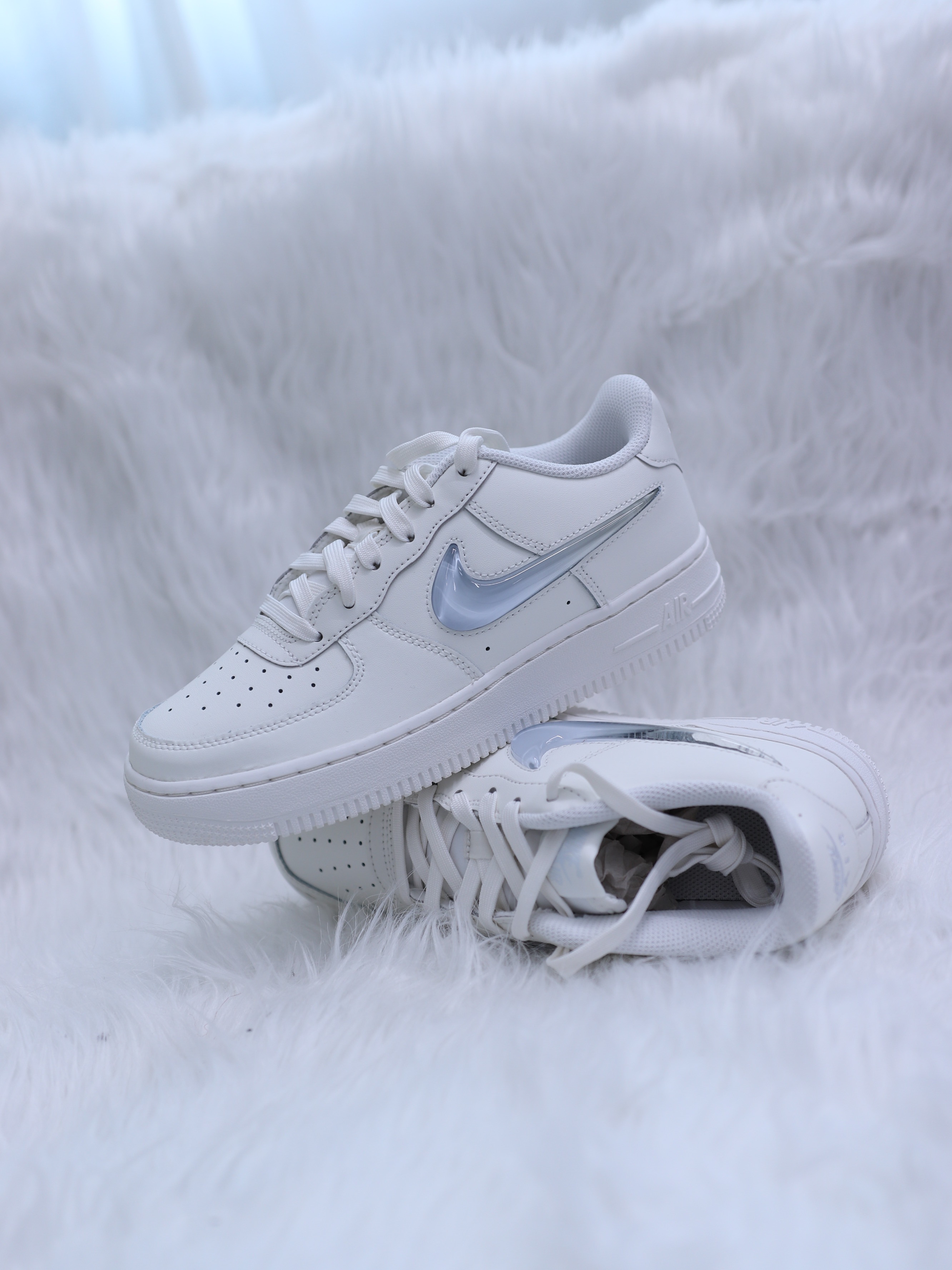 大童鞋 女鞋 NIKE AIR FORCE 1 JES GS 骨白 淺藍 漸層 果凍勾 立體勾 皮革 經典 休閒鞋【IR0595-101】AF1 WAF1