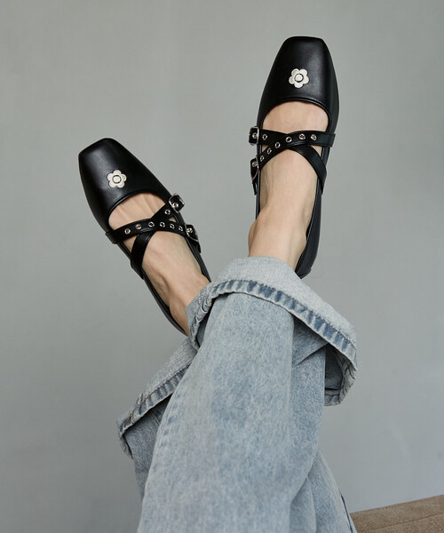 MARY QUANT × PUBLUX / Eyelet Cross Belt Ballet Flats