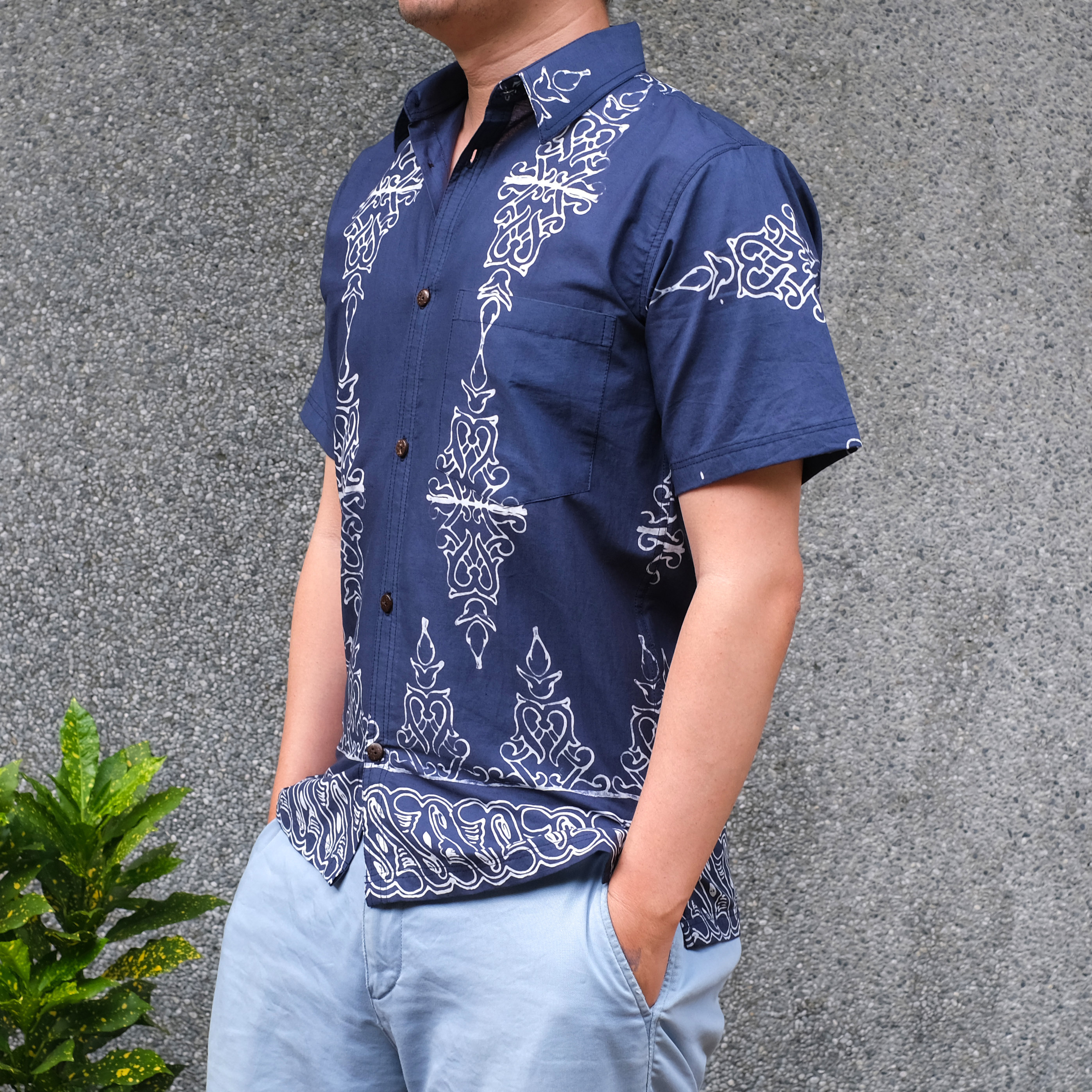 蠟染 Batik｜襯衫 - 湛藍 ｜印尼