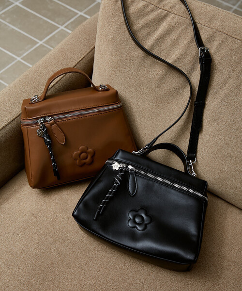 MARY QUANT × PUBLUX / Charm Attached Daisy Embossed Leatherette Shoulder Bag