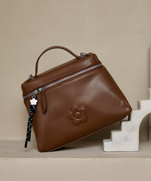 MARY QUANT × PUBLUX / Charm Attached Daisy Embossed Leatherette Shoulder Bag
