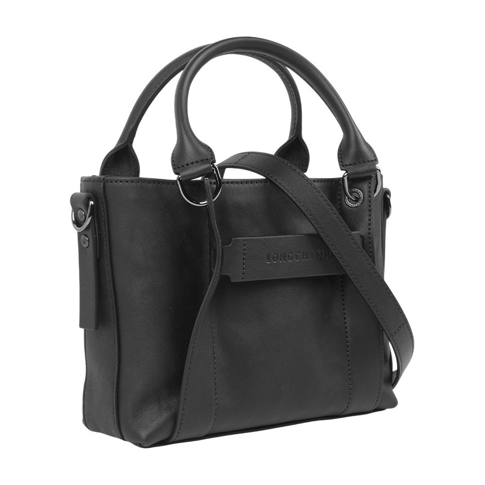 【Longchamp】3D S Logo 壓印小牛皮小款二用包(黑色)