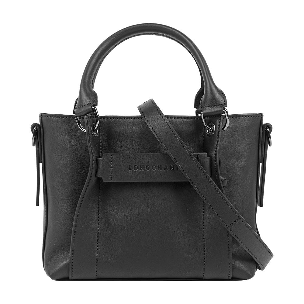 【Longchamp】3D S Logo 壓印小牛皮小款二用包(黑色)