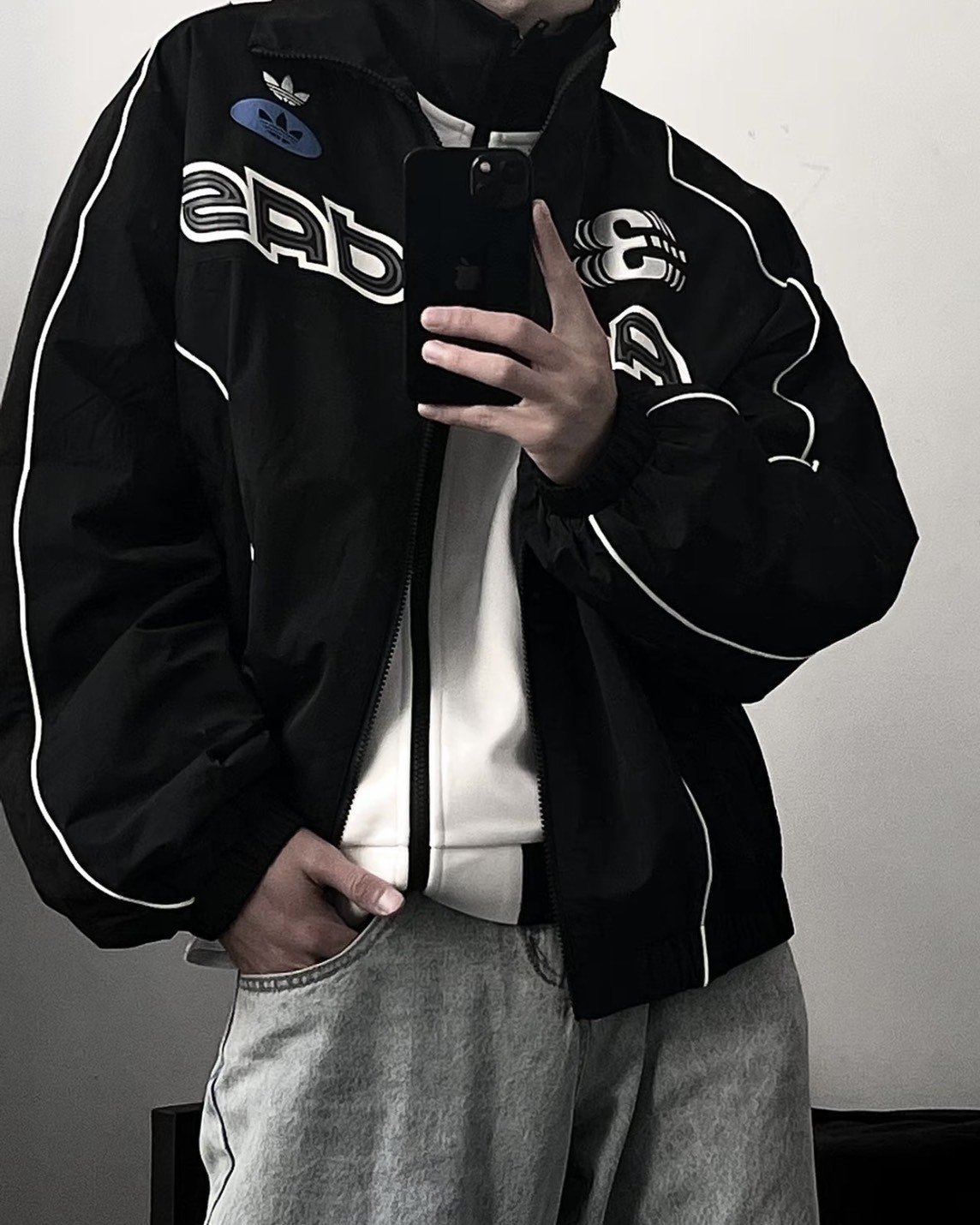 <奇蹟補貨>Adidas Originals 復古 賽車風 防風 透氣 立領 外套 黑色