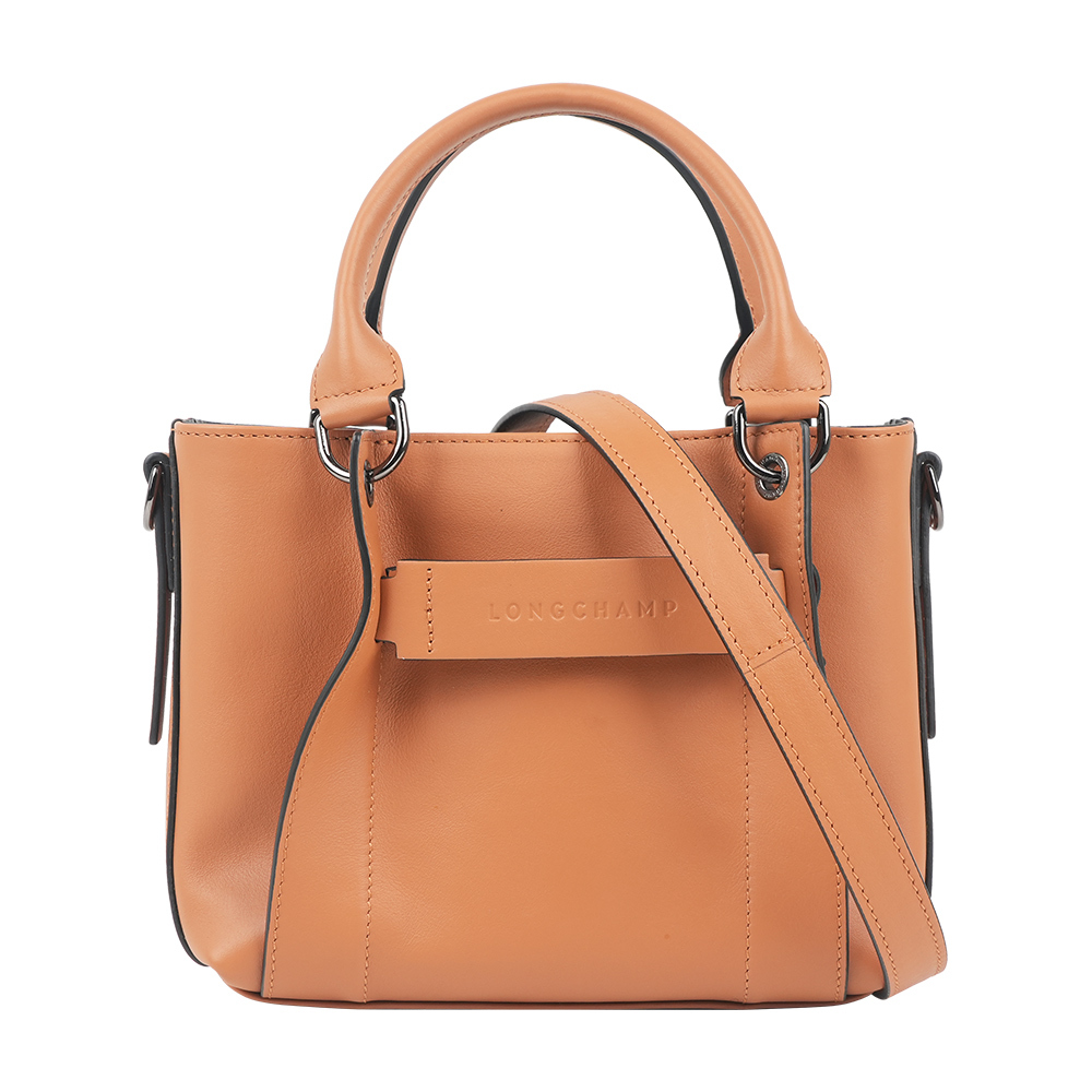 【Longchamp】3D S Logo 壓印小牛皮小款二用包(黃褐色)