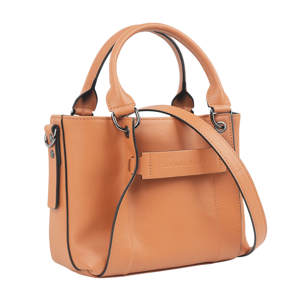 【Longchamp】3D S Logo 壓印小牛皮小款二用包(黃褐色)