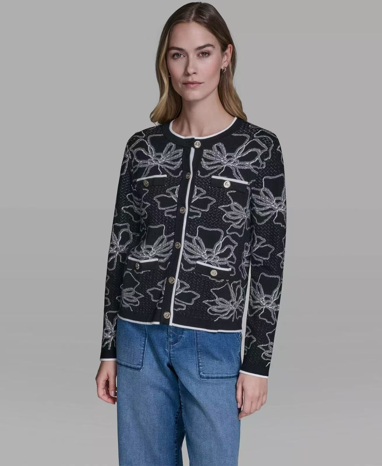 【預購】KARL LAGERFELD PARIS H081213 女裝花朵針織外套 (黑色)