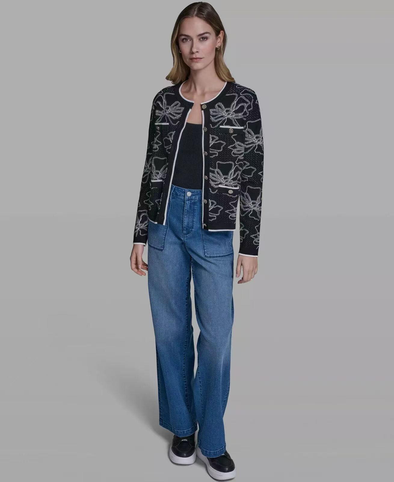 【預購】KARL LAGERFELD PARIS H081213 女裝花朵針織外套 (黑色)