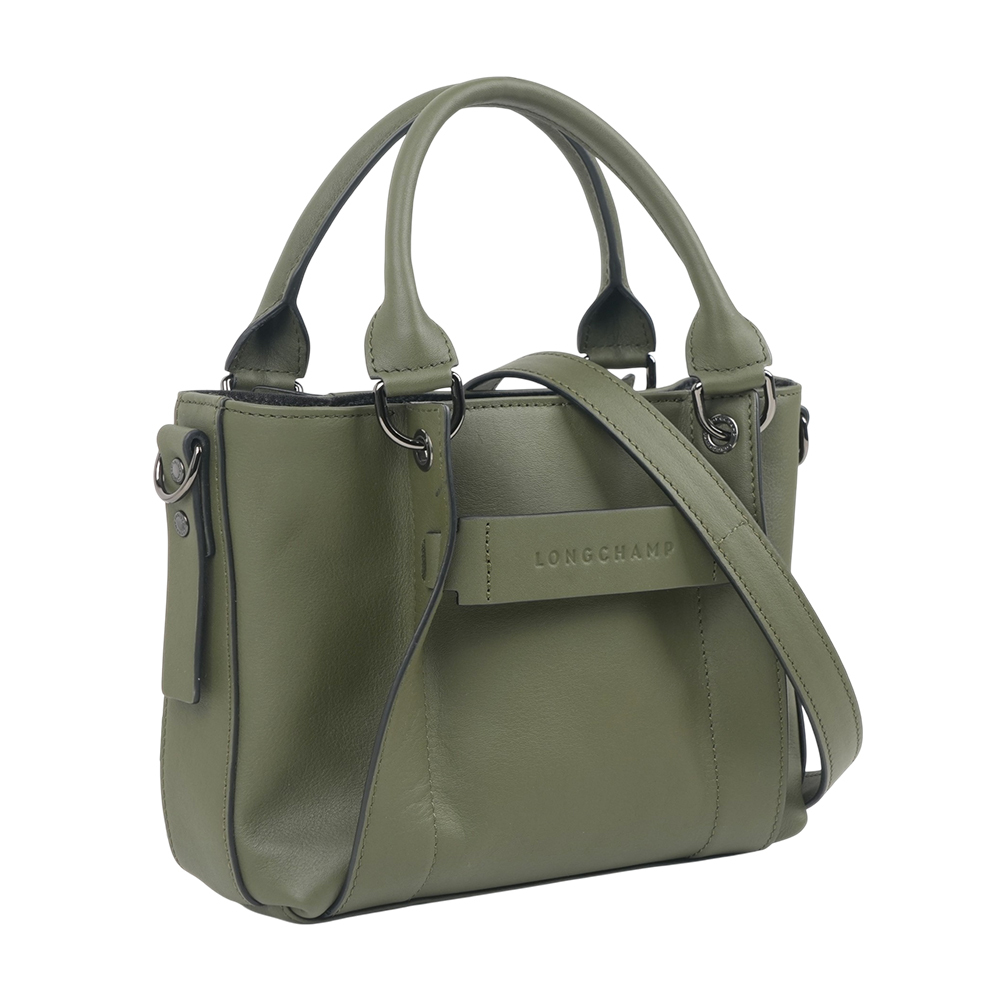 【Longchamp】3D S Logo 壓印小牛皮小款二用包(卡其色)