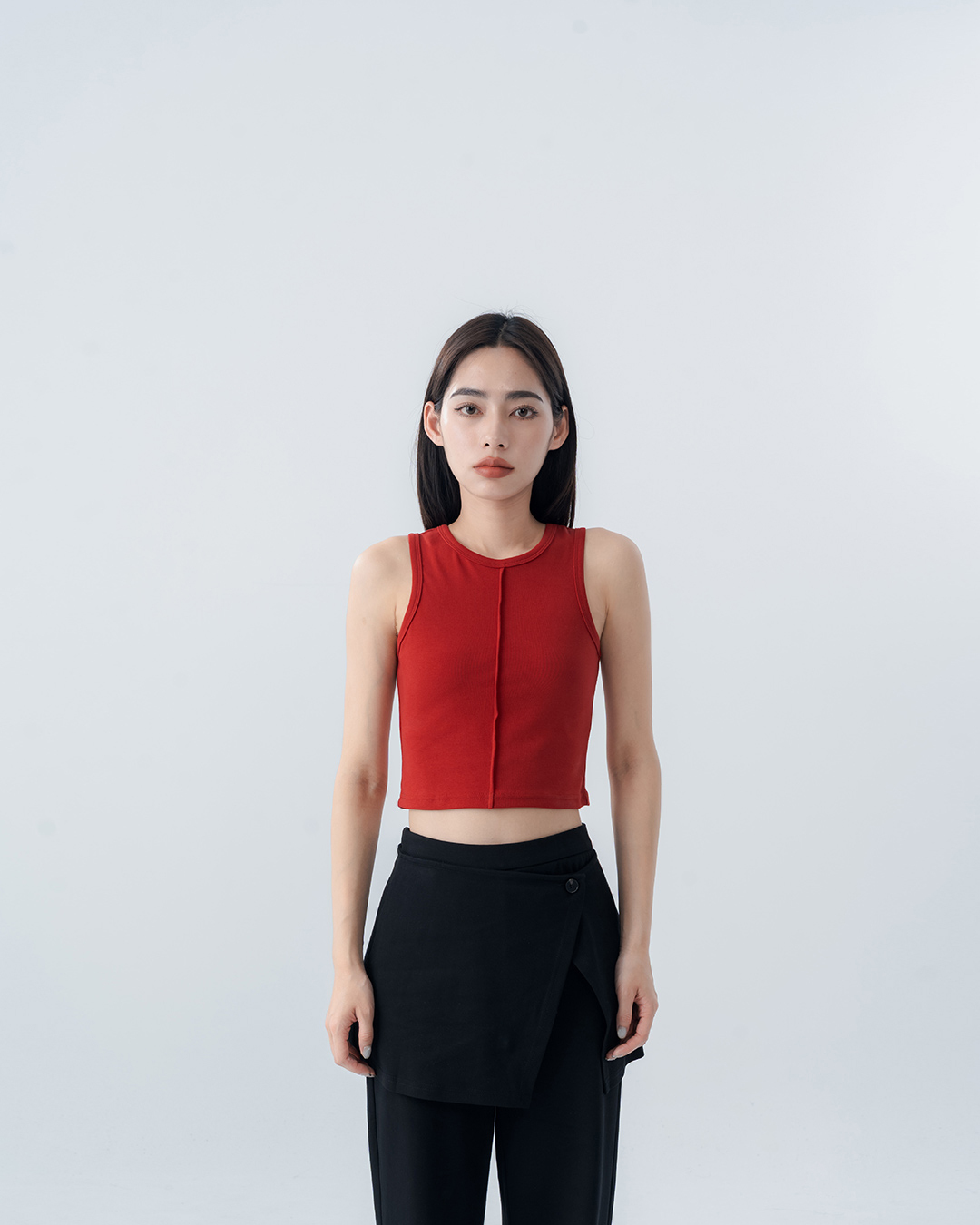 Short-sleeved vest with front center pleats - Red S/M【01150485】in stock+pre-order