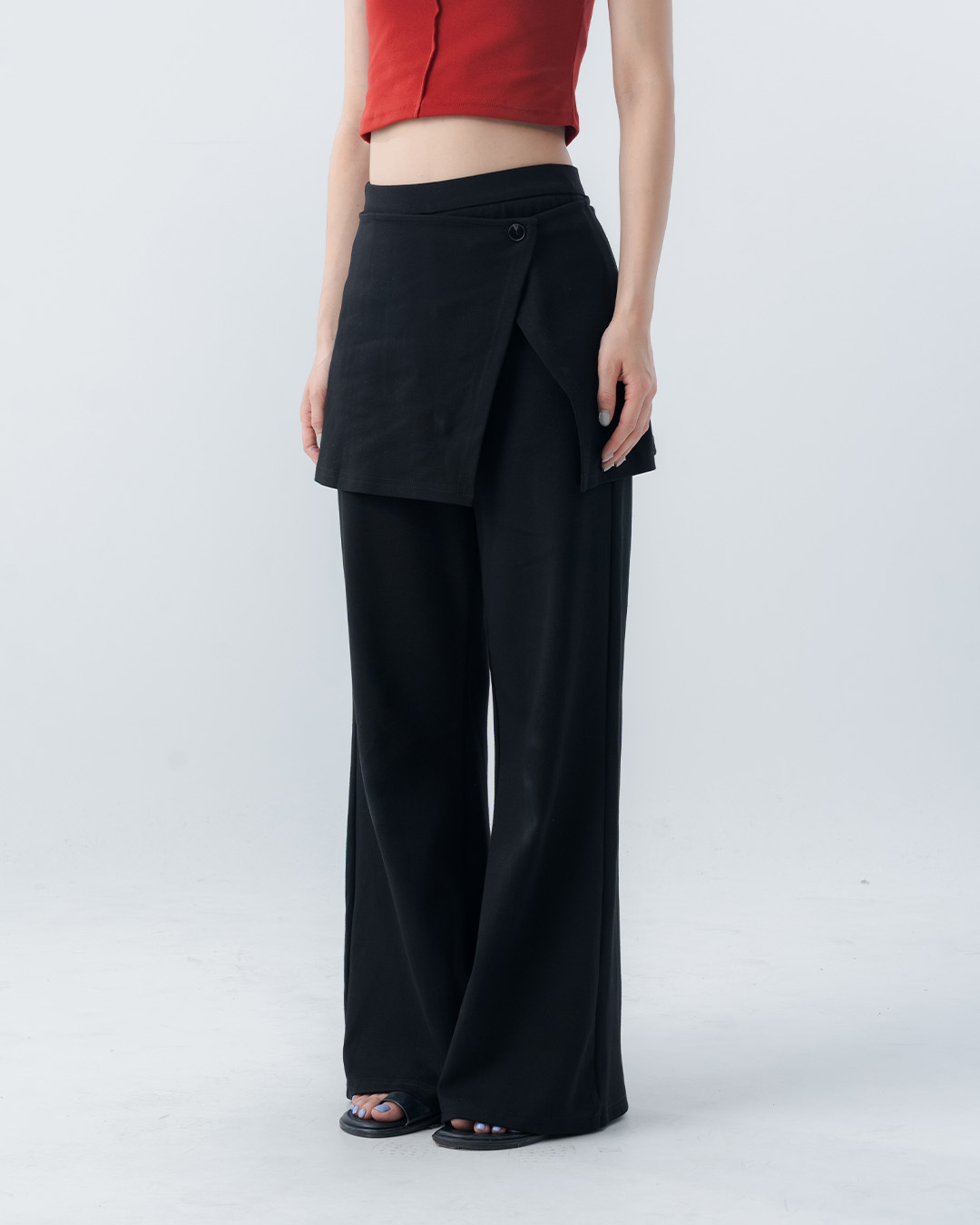 Plain stretch two-piece cotton trousers with skirt and flare, available in two colors, S/M.【04102067】in stock+pre-order