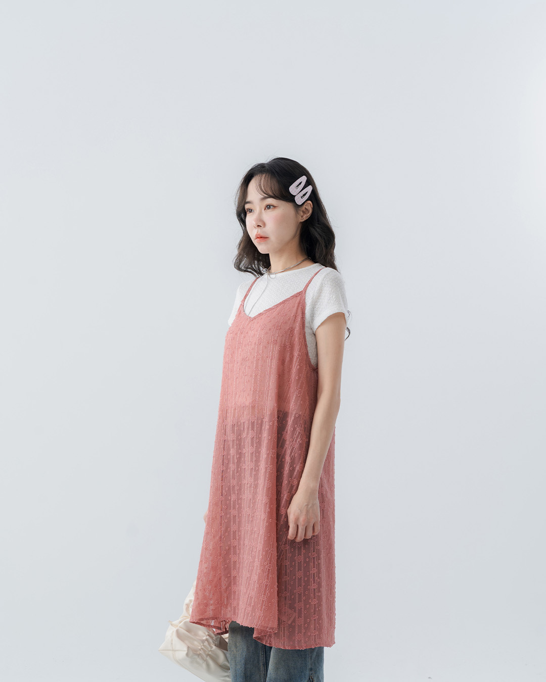 Lace jacquard sequined sheer spaghetti strap cover-up vest - pink【01099838】in stock+pre-order