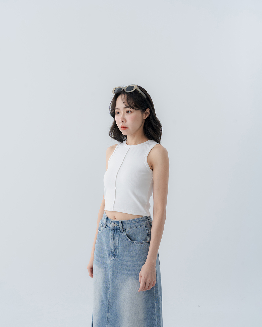 Short-sleeved vest with front center pleats - White S/M【01150483】in stock+pre-order