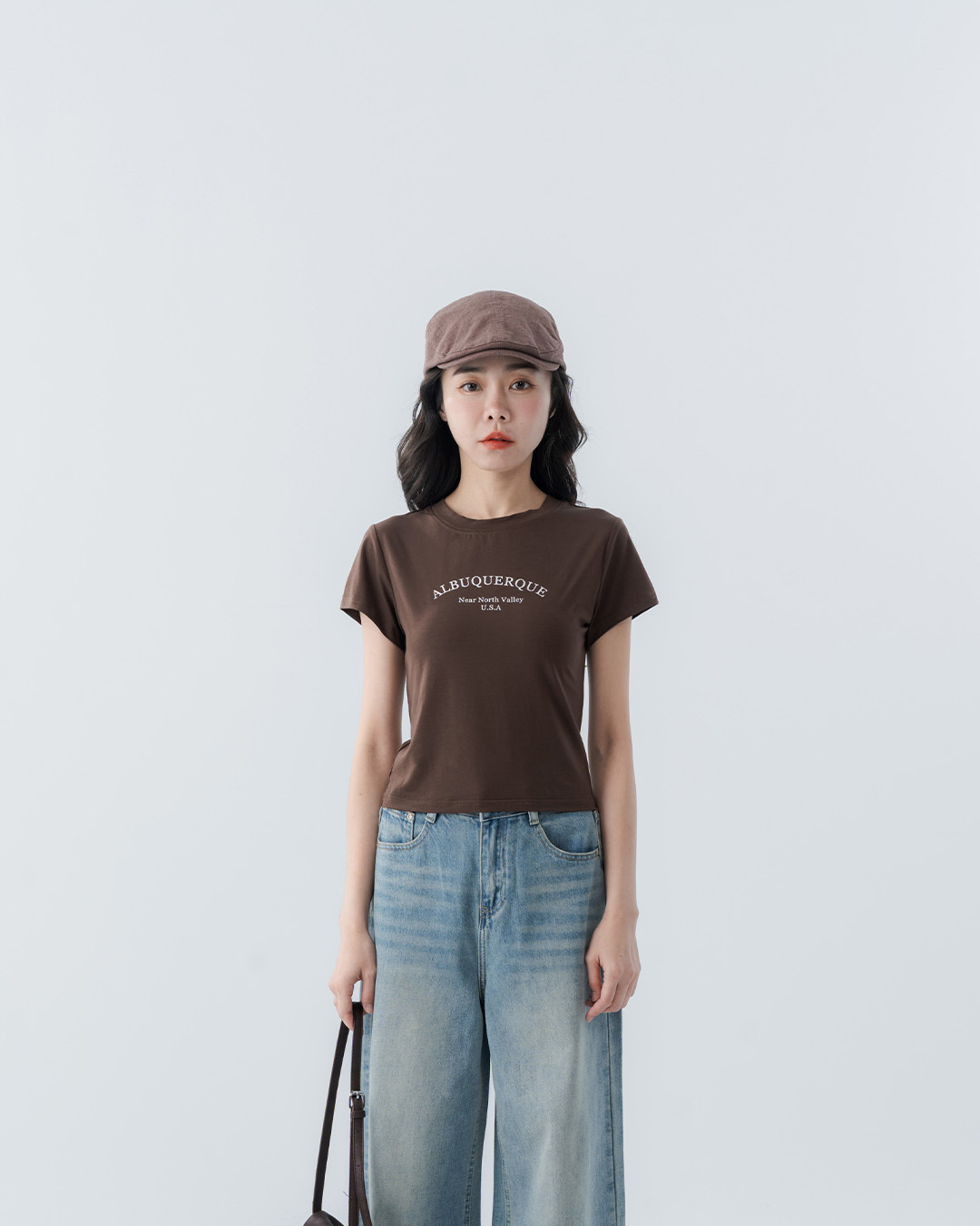 Simple English letter print fitted short-sleeved top, available in two colors, S/M.【01099684】in stock+pre-order