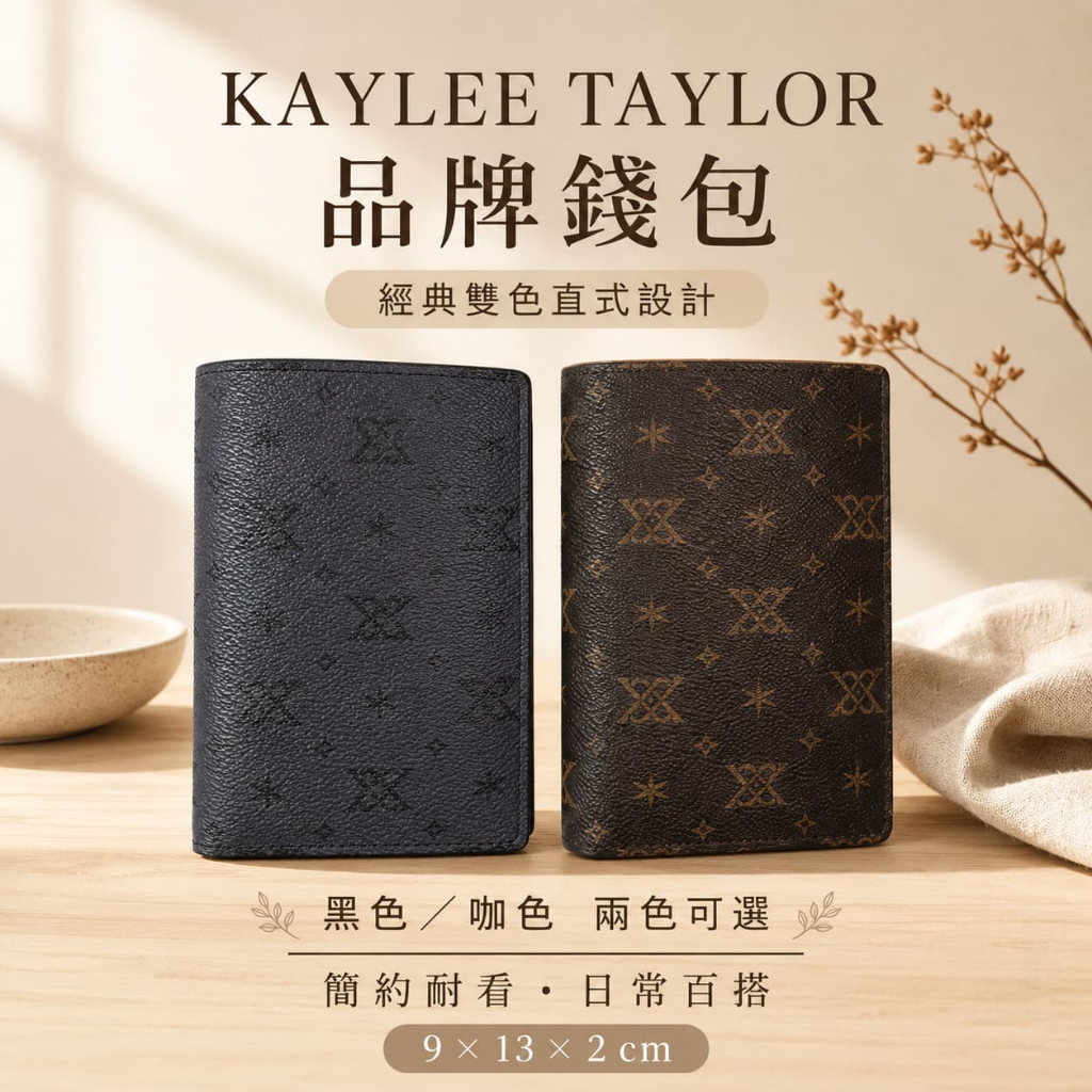 KAYLEE TAYLOR 錢包 老花中夾 真皮錢包 男生皮夾 錢夾 牛皮錢包 直式中夾 防水塗層皮夾 送男友 002