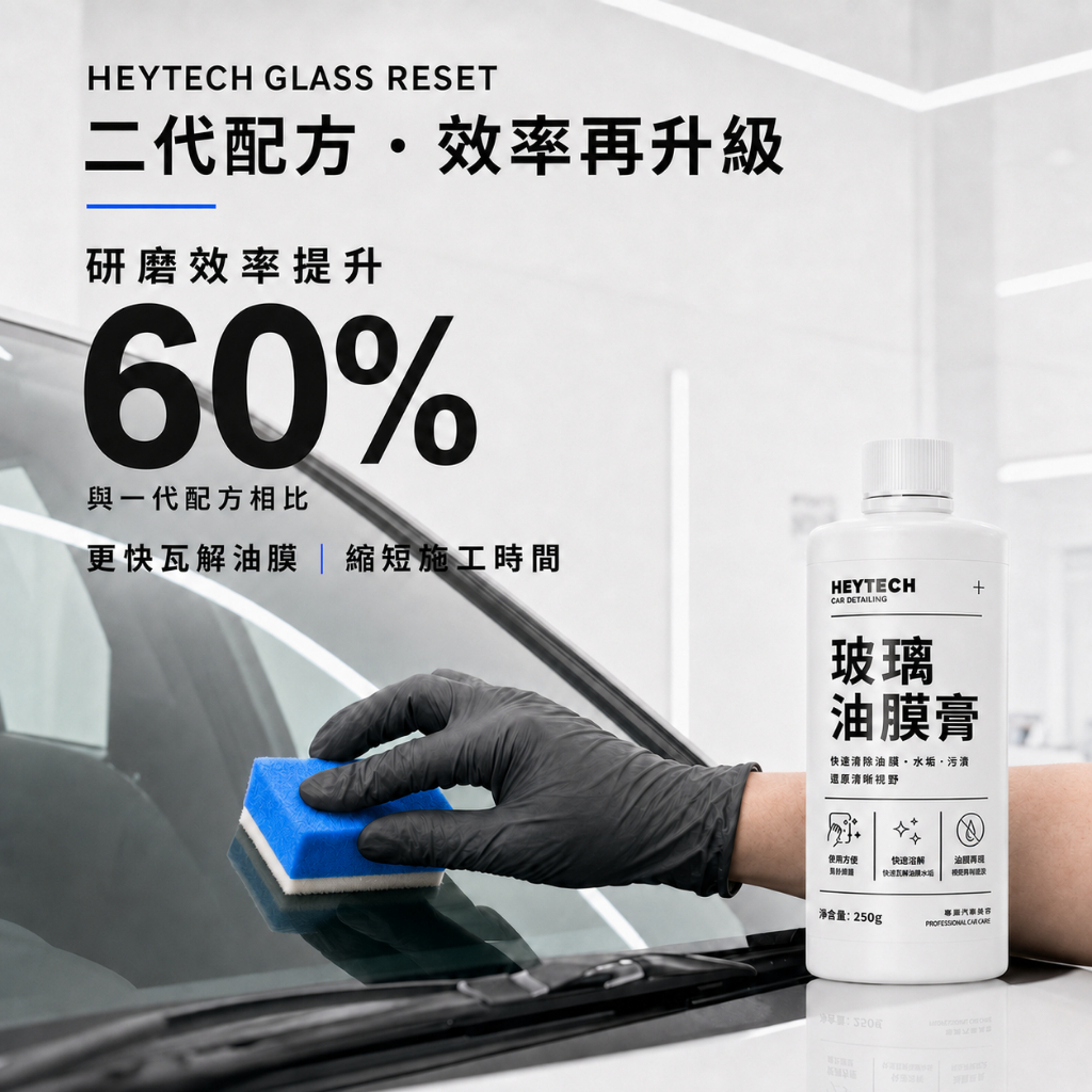 黑炭洗美 玻璃油膜膏 250G｜快速去除油膜水垢恢復玻璃清晰透亮視線｜玻璃鏡面清潔防霧日常保養施工｜HEYTECH
