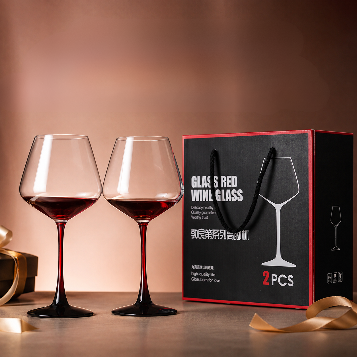 歐式紅領結水晶紅酒杯(2入禮盒組)