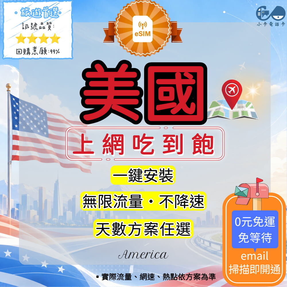 【eSIM】美國網卡全方案｜吃到飽·每日型·總量型·彈性方案選擇〈快速啟用、免運即時開通、天數客制化〉