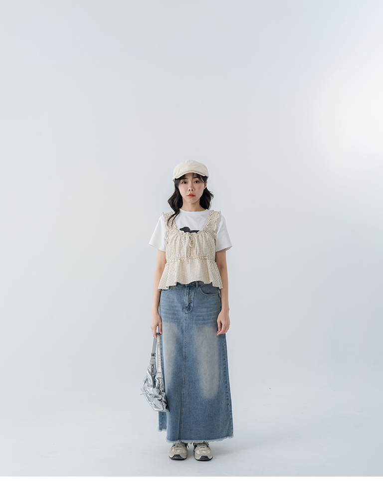 Plaid Ruffle Tie-Waist Vest - Apricot【01099799】in stock+pre-order